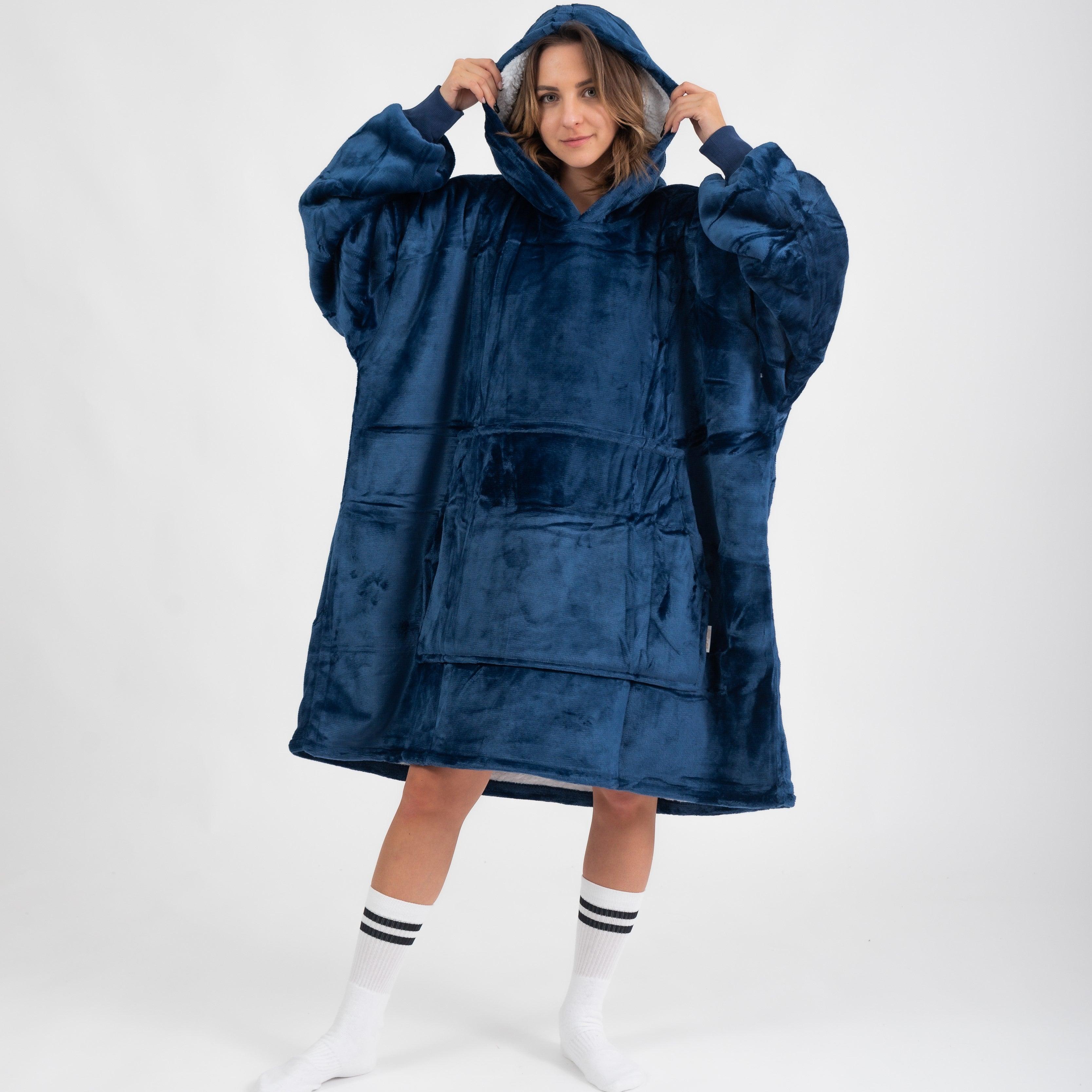 Moletom Oversized Com Capuz Azul Escuro