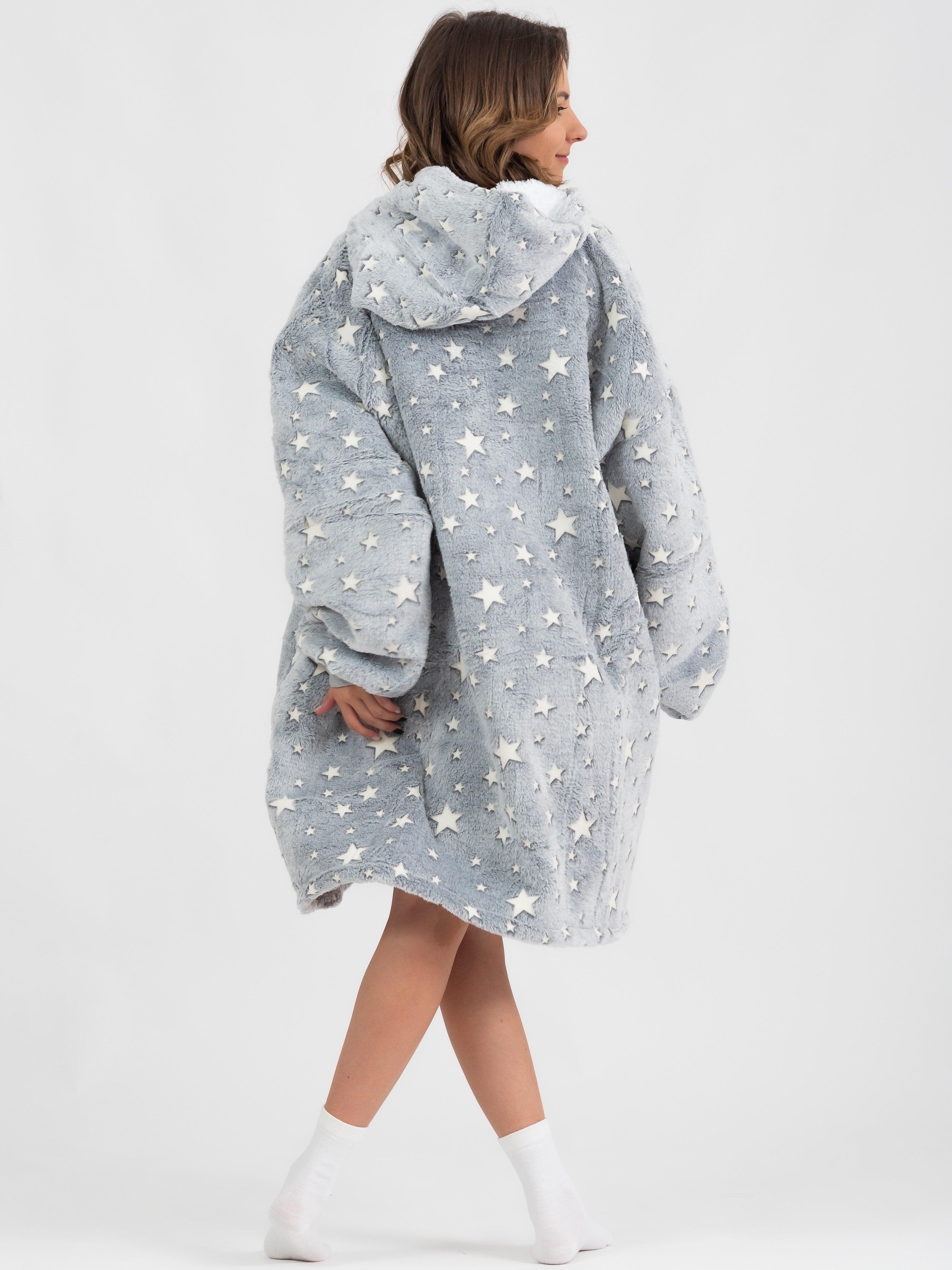 Moletom Oversized Com Capuz Cinza Estrelado