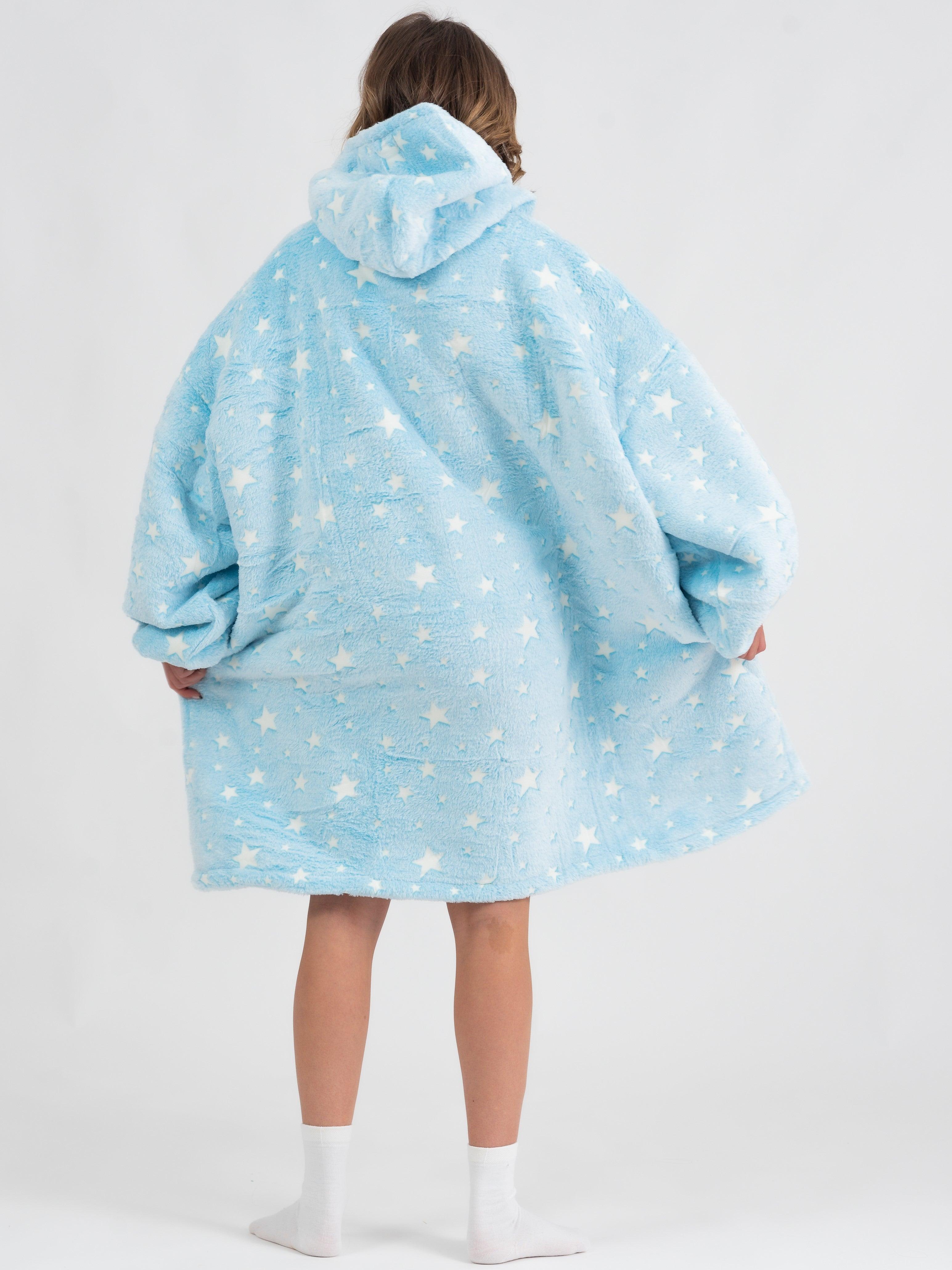Moletom Oversized Com Capuz Azul Estreladow
