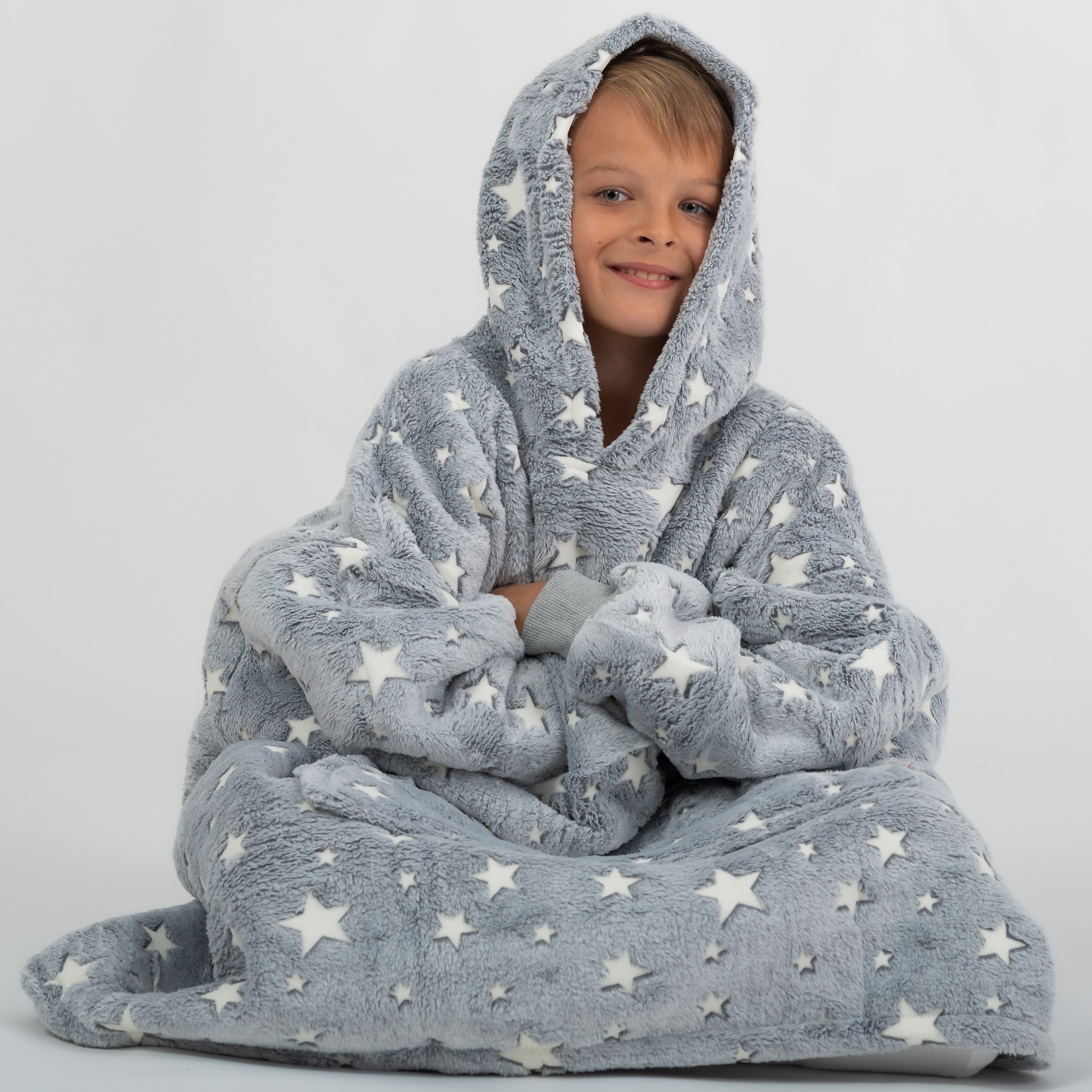 Moletom Oversized Com Capuz Kids Cinza Estrelado