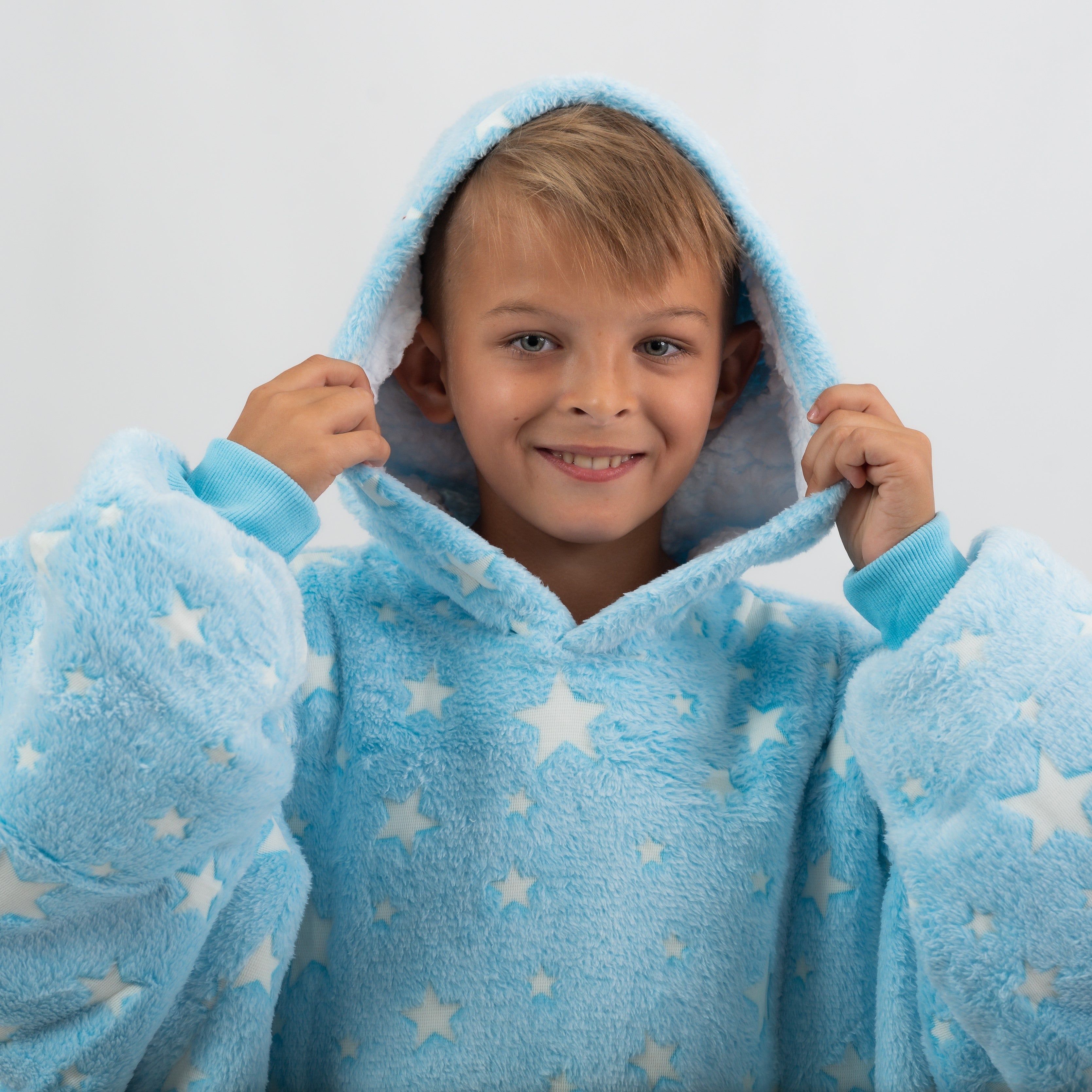Moletom Oversized Com Capuz Azul Estrelado