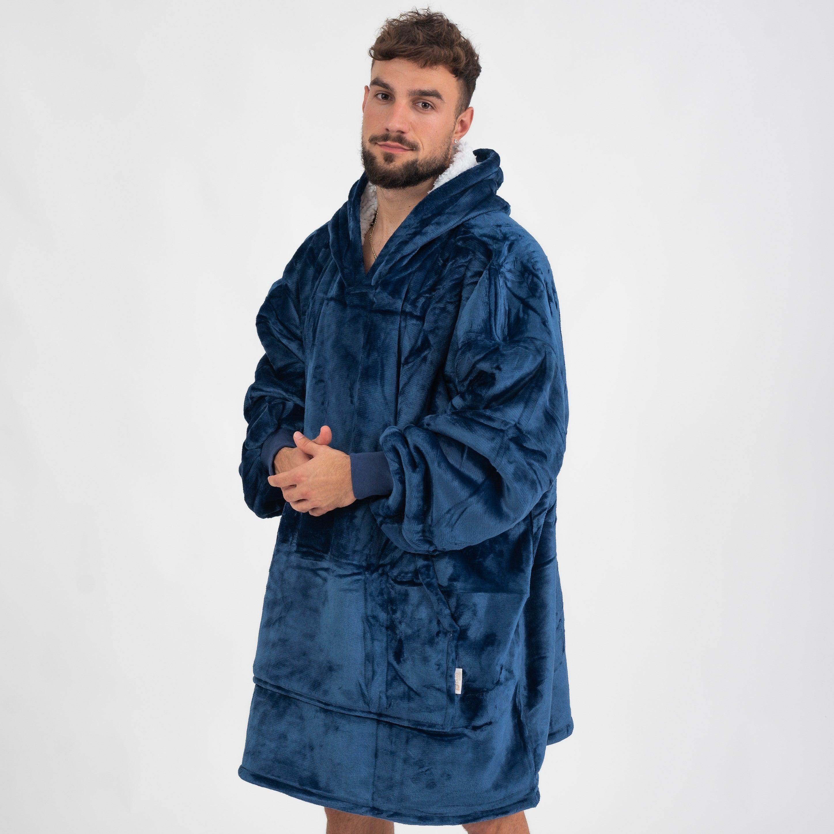 Moletom Oversized Com Capuz Azul Escuro
