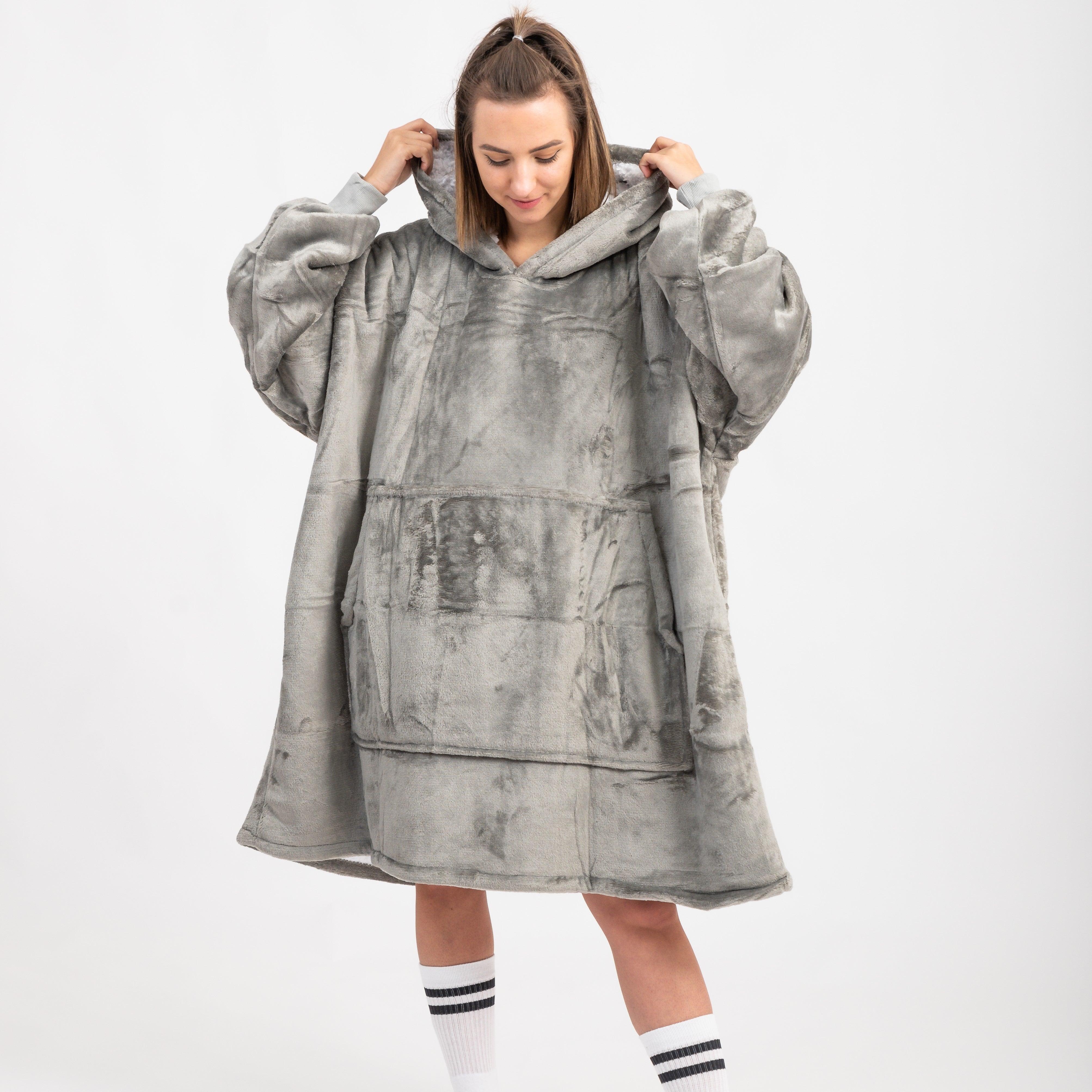 Moletom Oversized Com Capuz Cinza Claro