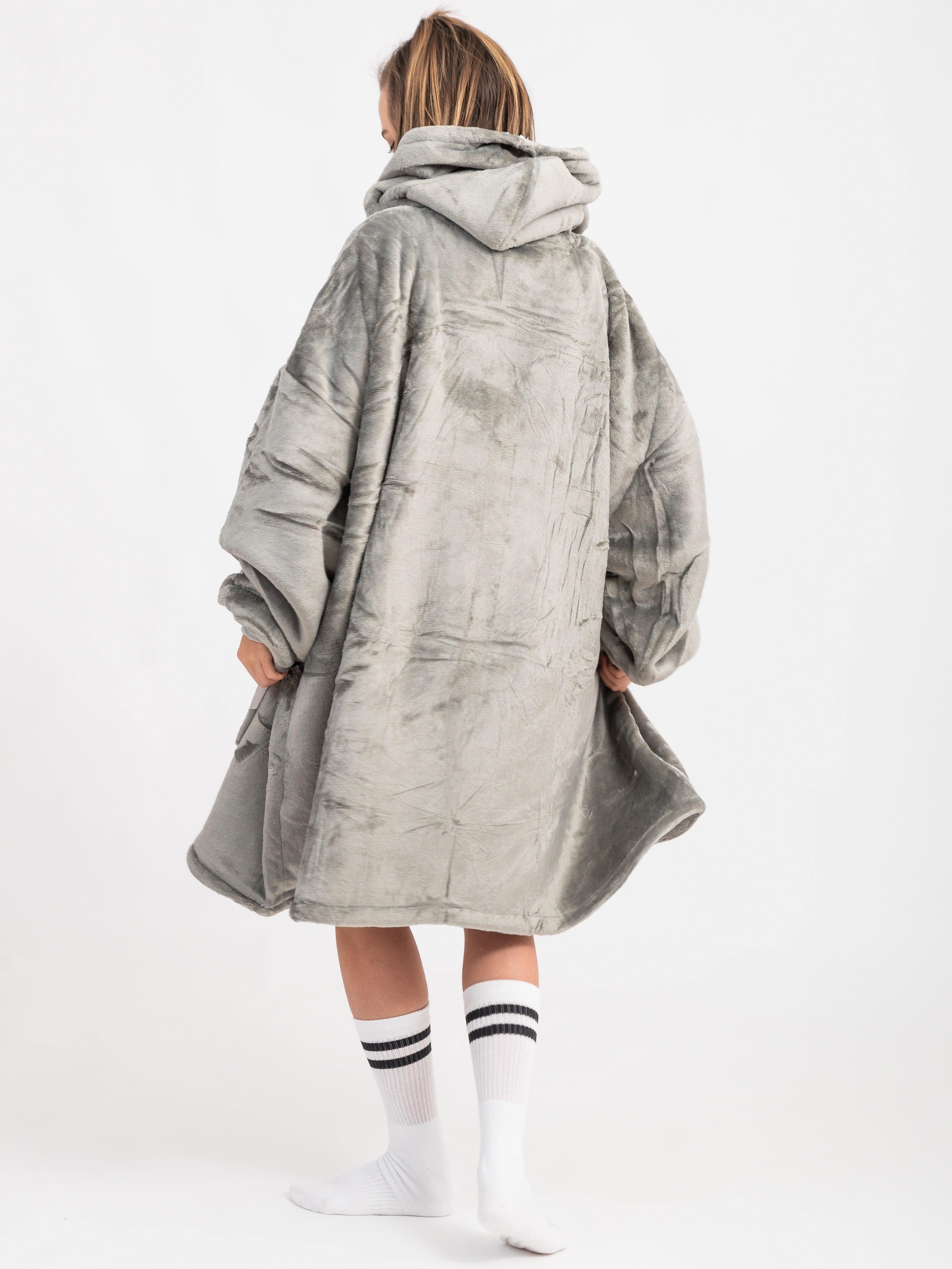 Moletom Oversized Com Capuz Cinza Claro