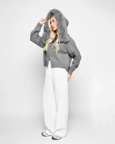 Cardigan Aveludado - Cinza