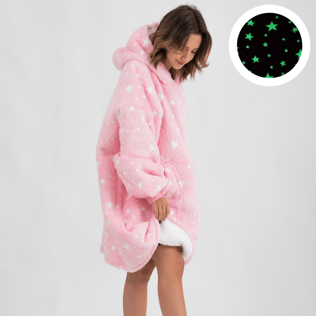 Moletom Oversized Com Capuz Rosa Estrelado