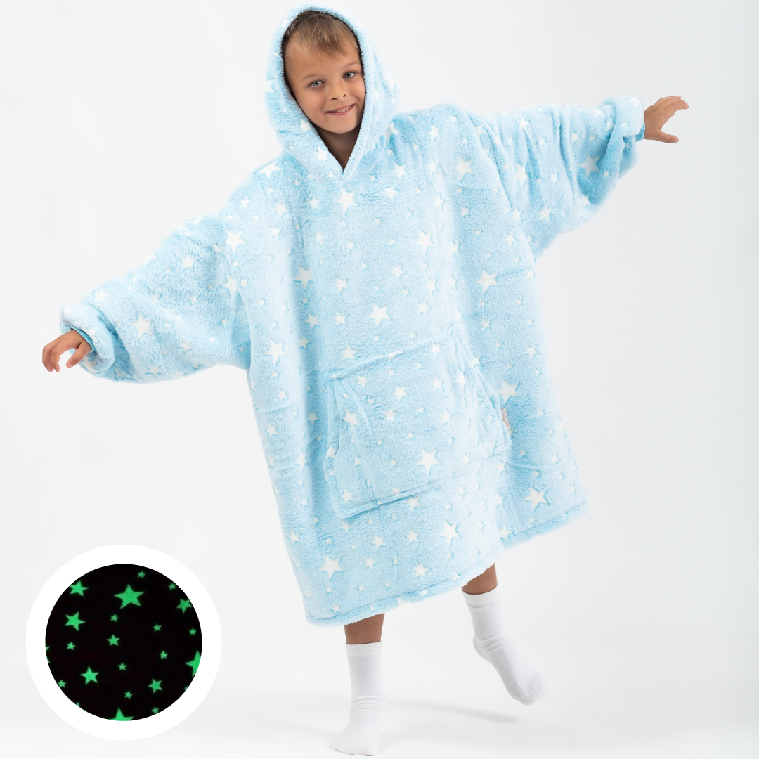 Moletom Oversized Com Capuz Azul Estrelado
