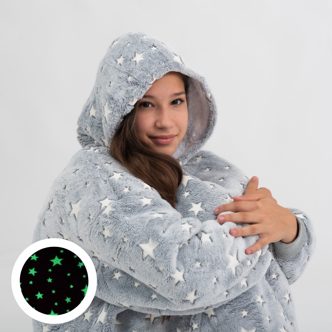 Moletom Oversized Com Capuz Kids Cinza Estrelado