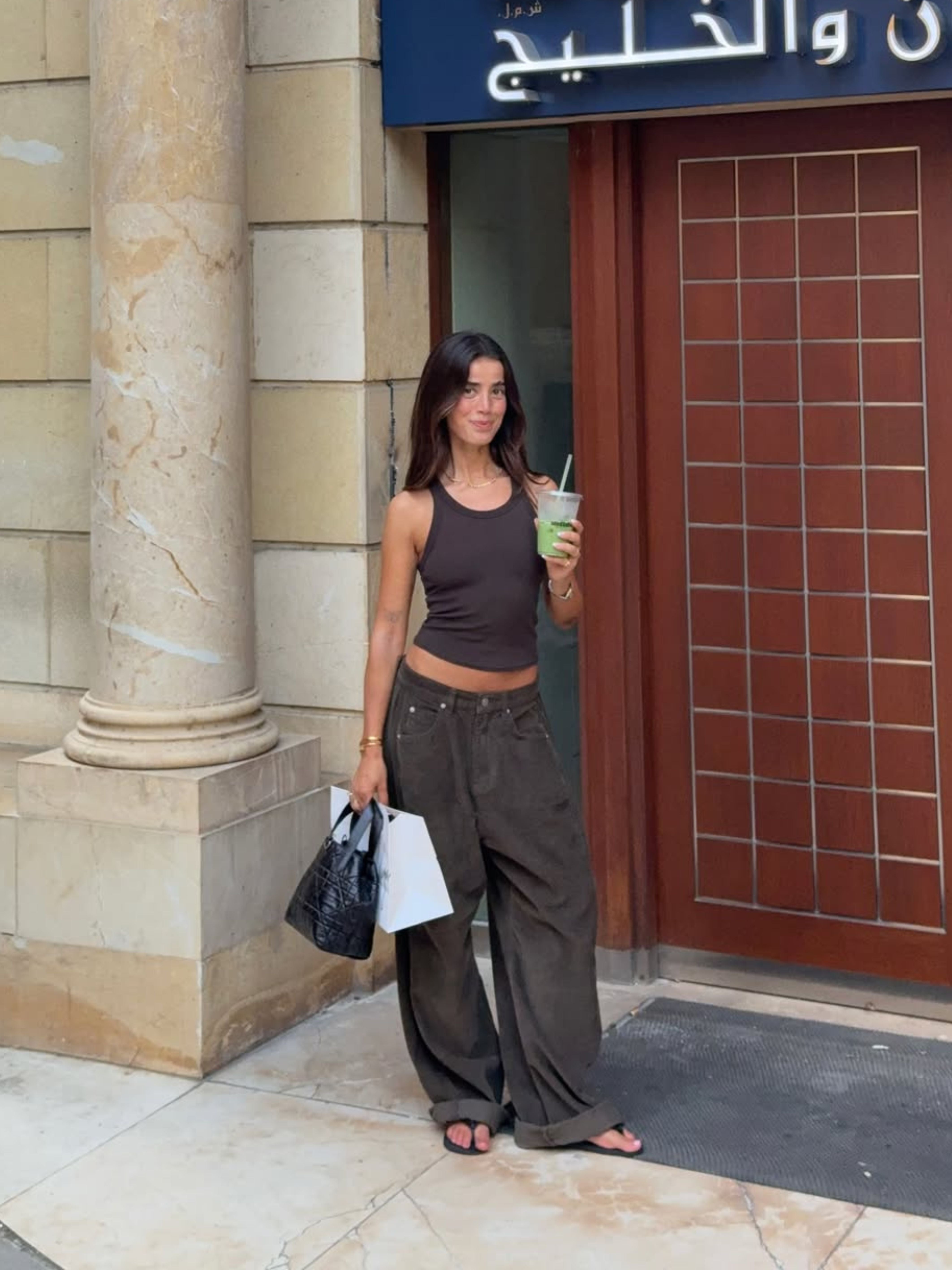 Calça Pantalona Larga de Veludo Cotelê Marrom Cáqui