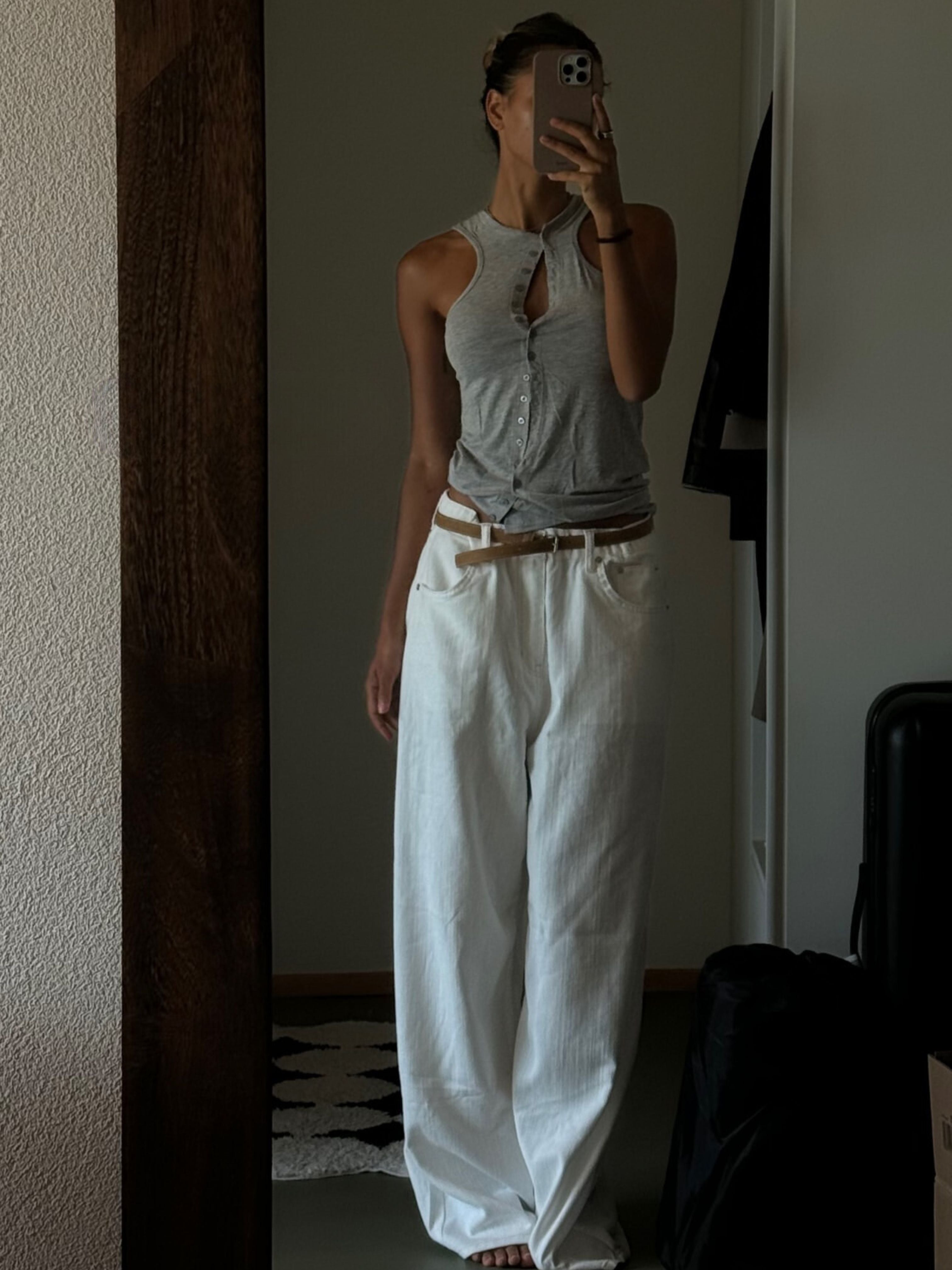 Calça Baggy de Perna Larga Branca