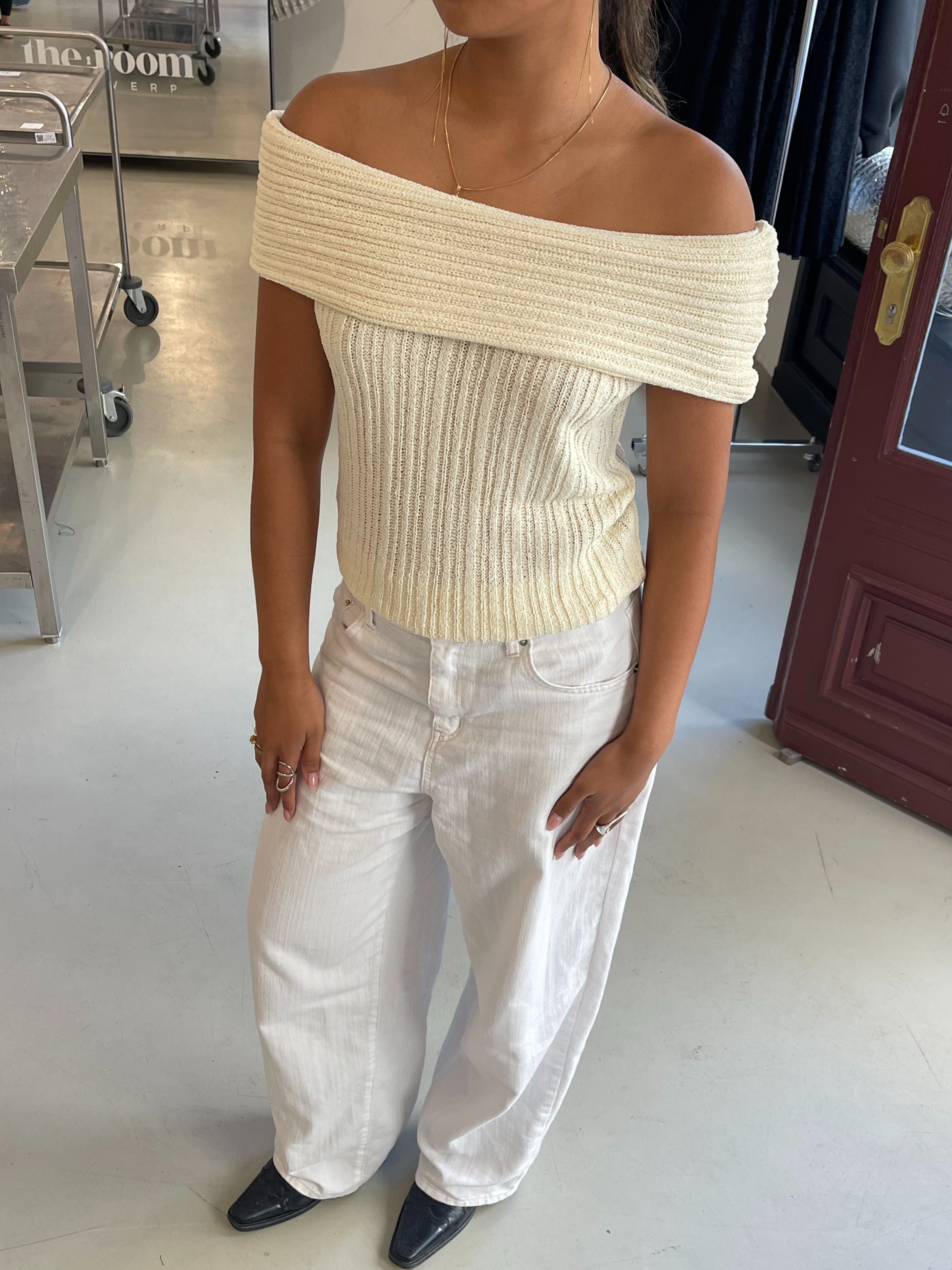 Calça Baggy de Perna Larga Branca