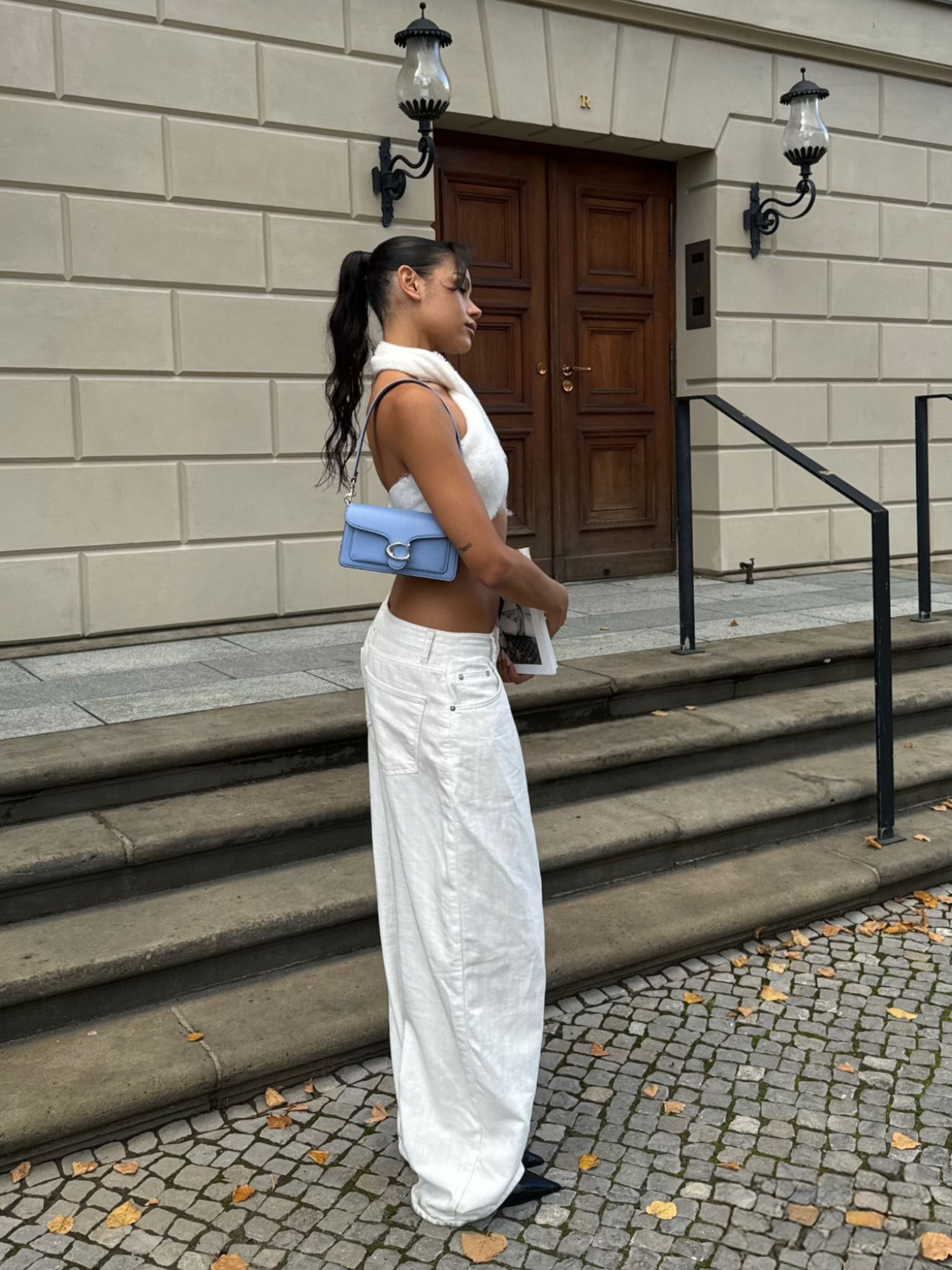 Calça Baggy de Perna Larga Branca