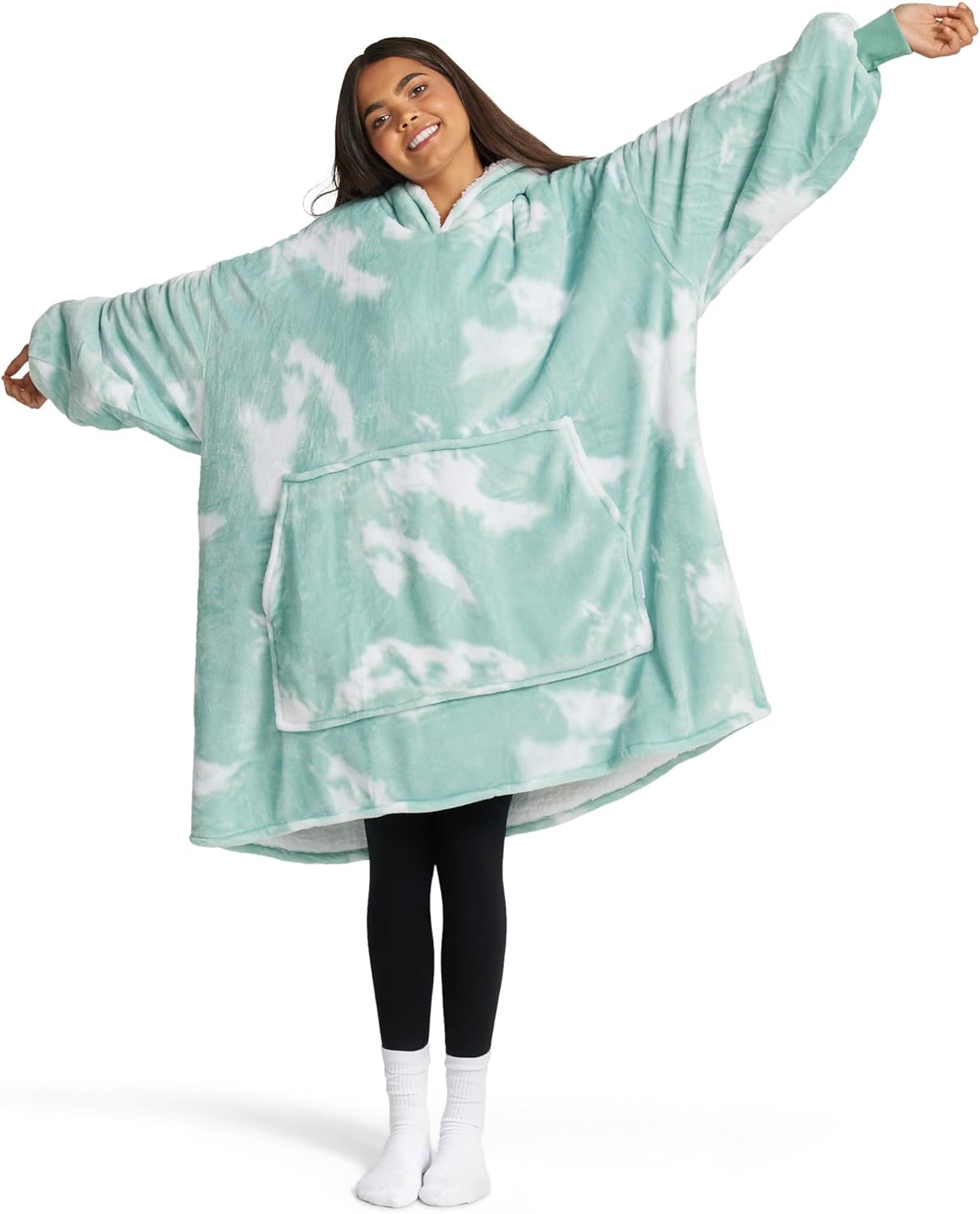 Moletom Oversized Com Capuz Verde Nuvens