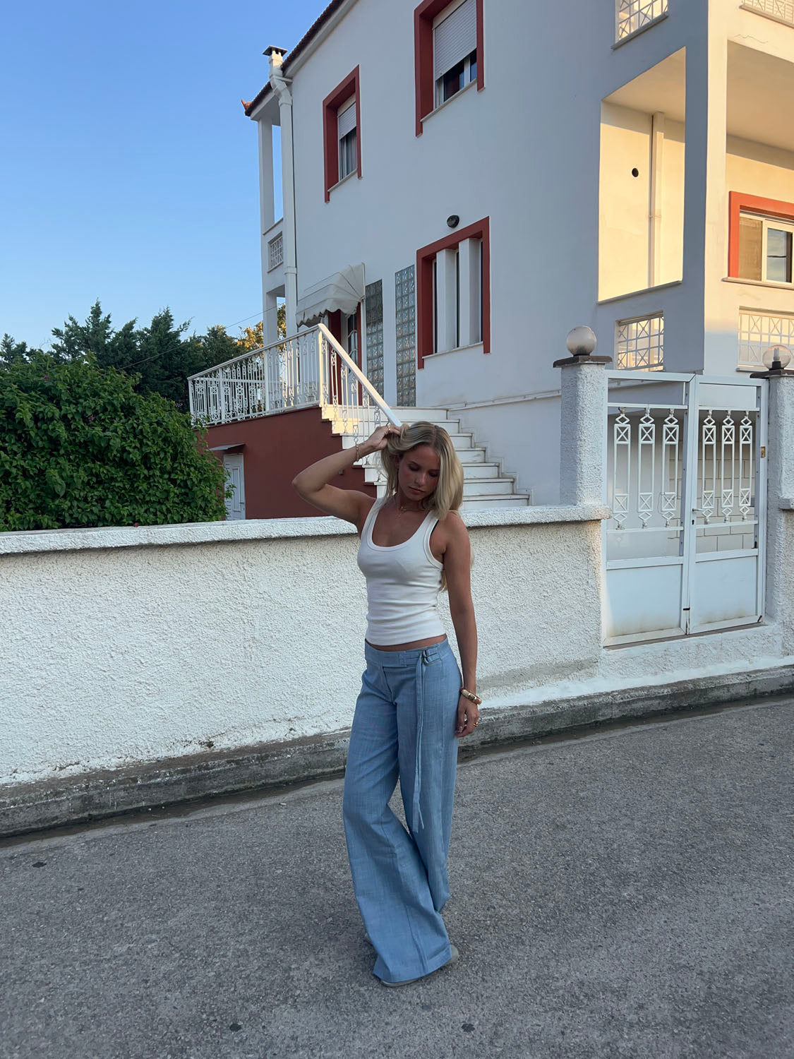 Calça Karol com cinto - Azul claro