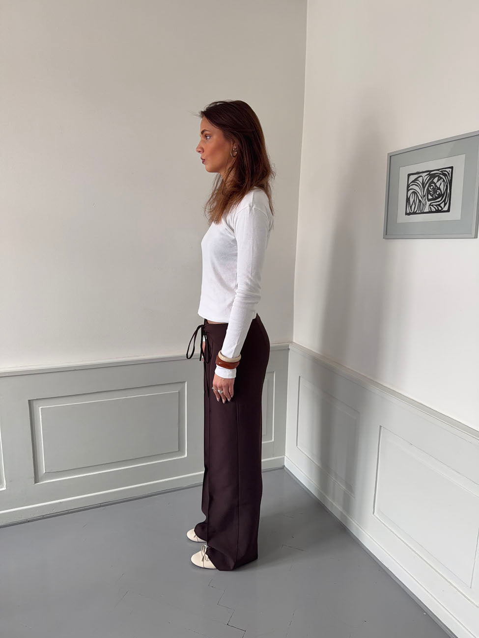 Calça Nula com cinto de amarrar - Marrom escuro