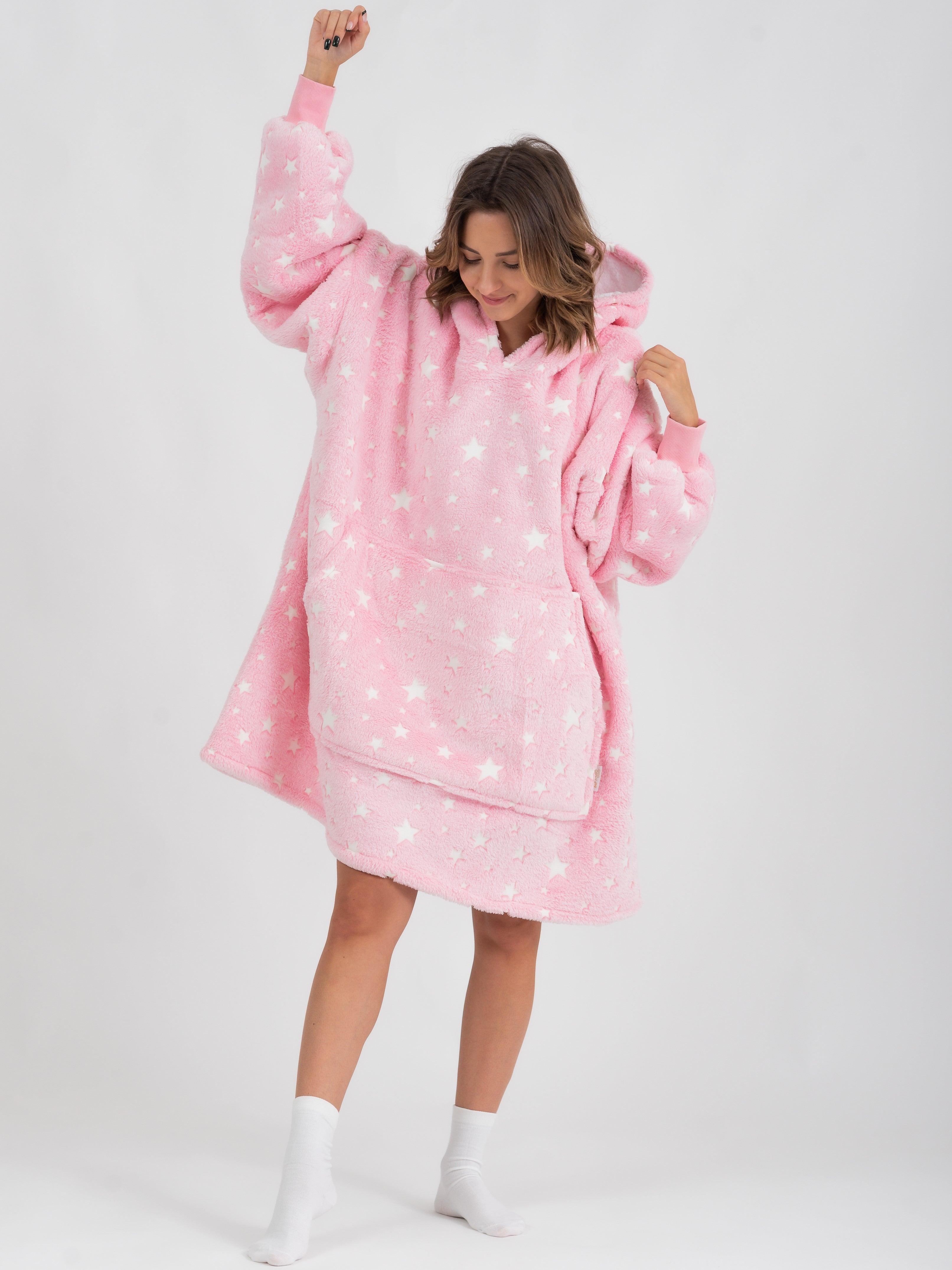 Moletom Oversized Com Capuz Rosa Estrelado