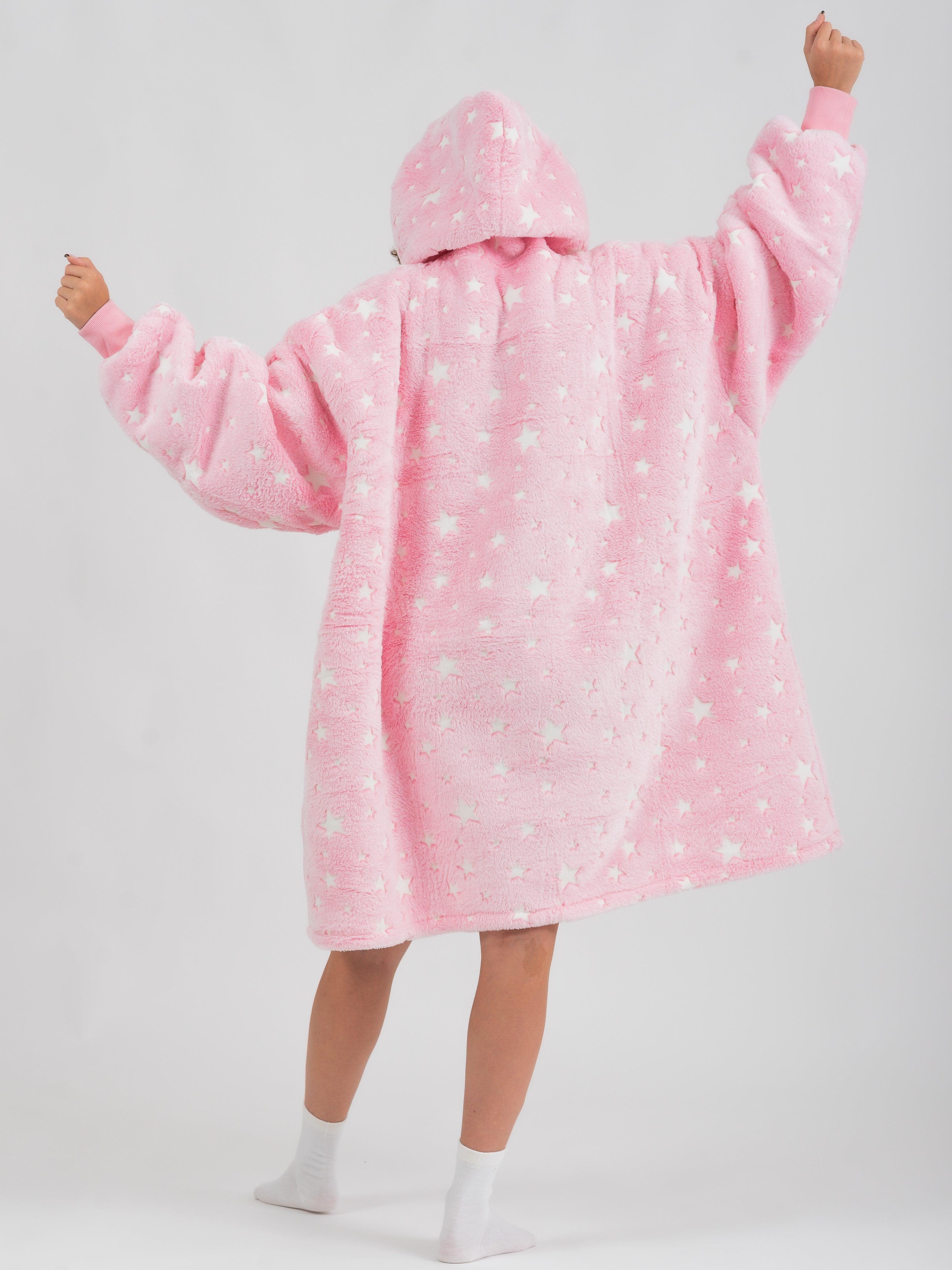 Moletom Oversized Com Capuz Rosa Estrelado