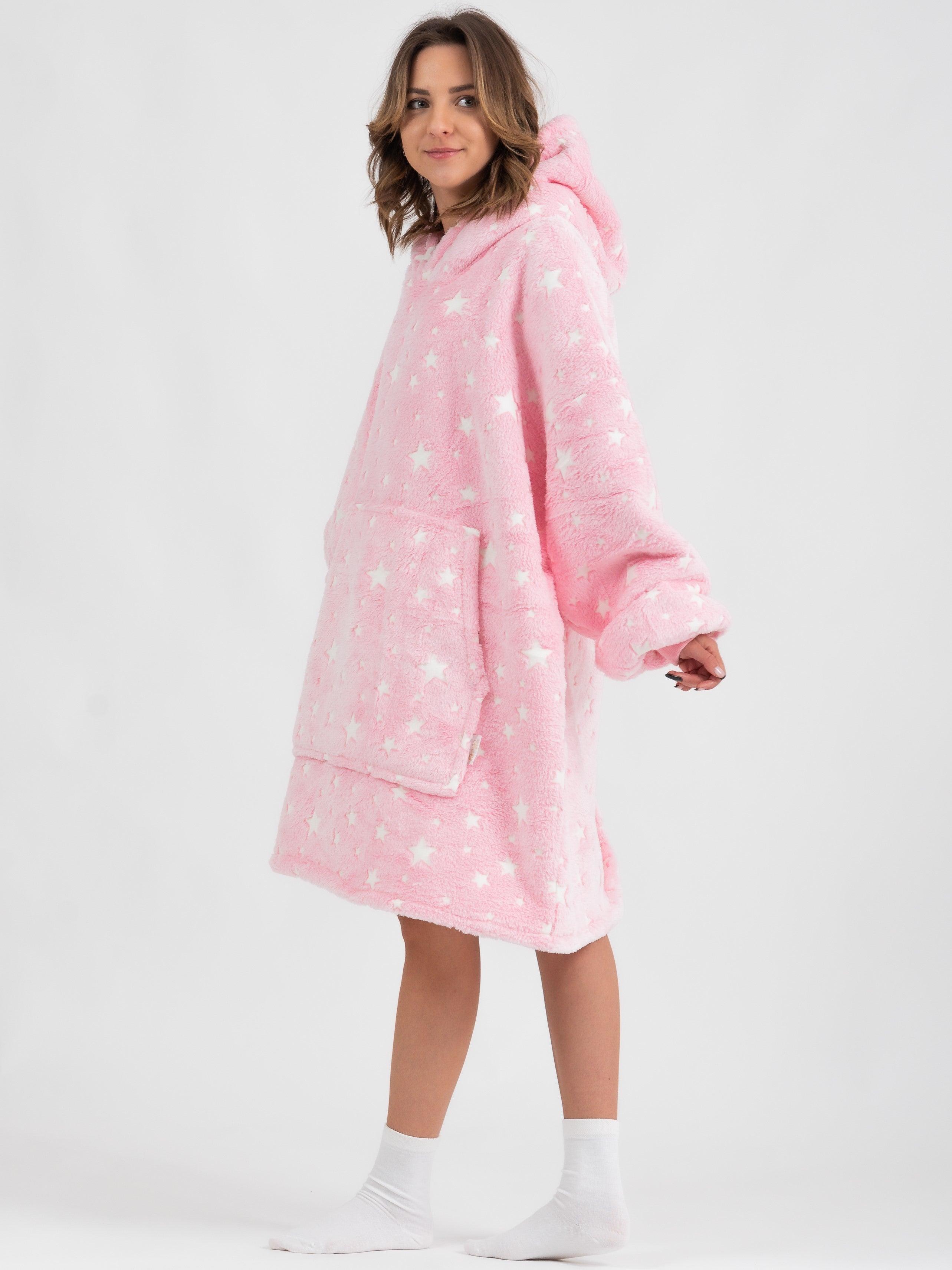 Moletom Oversized Com Capuz Rosa Estrelado