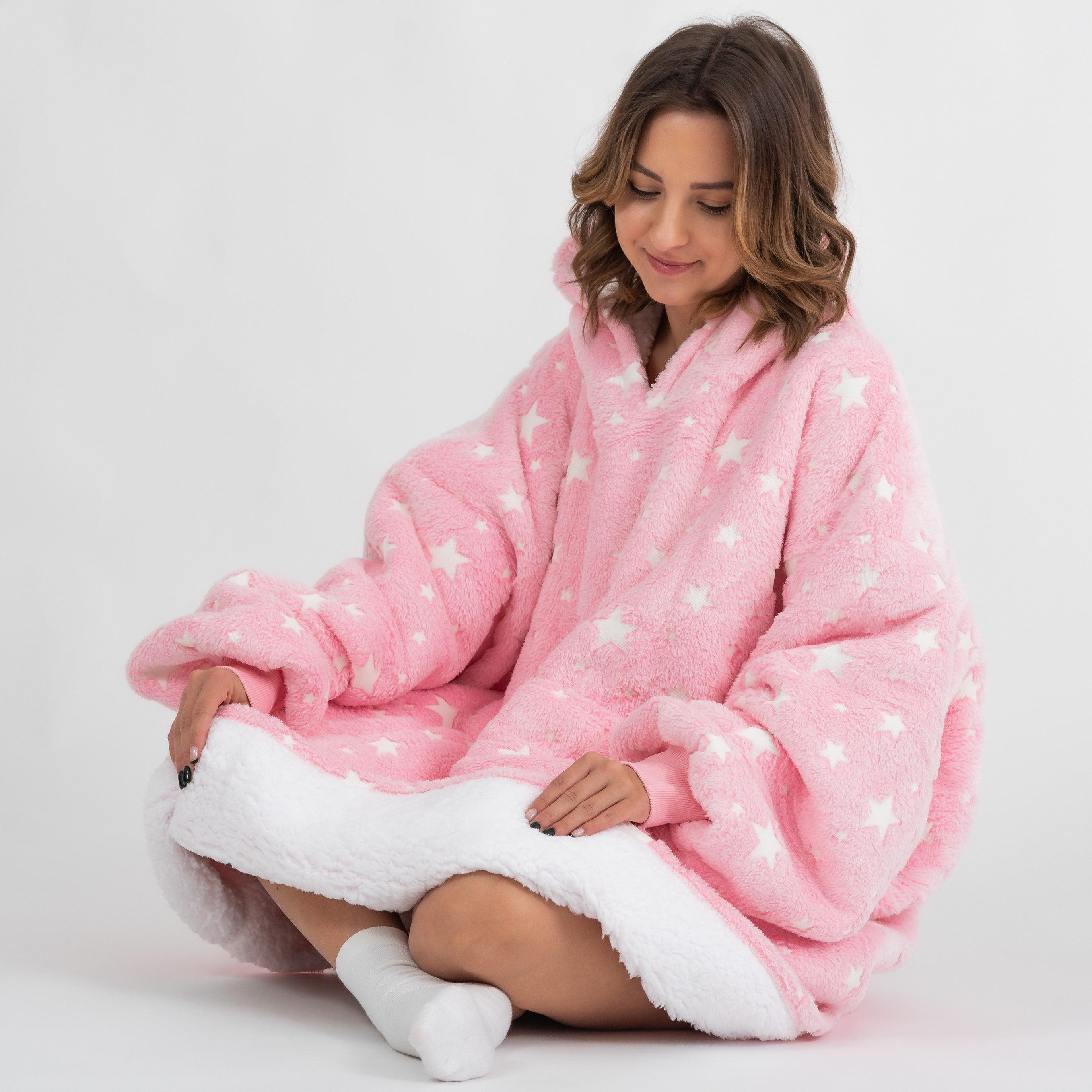 Moletom Oversized Com Capuz Rosa Estrelado