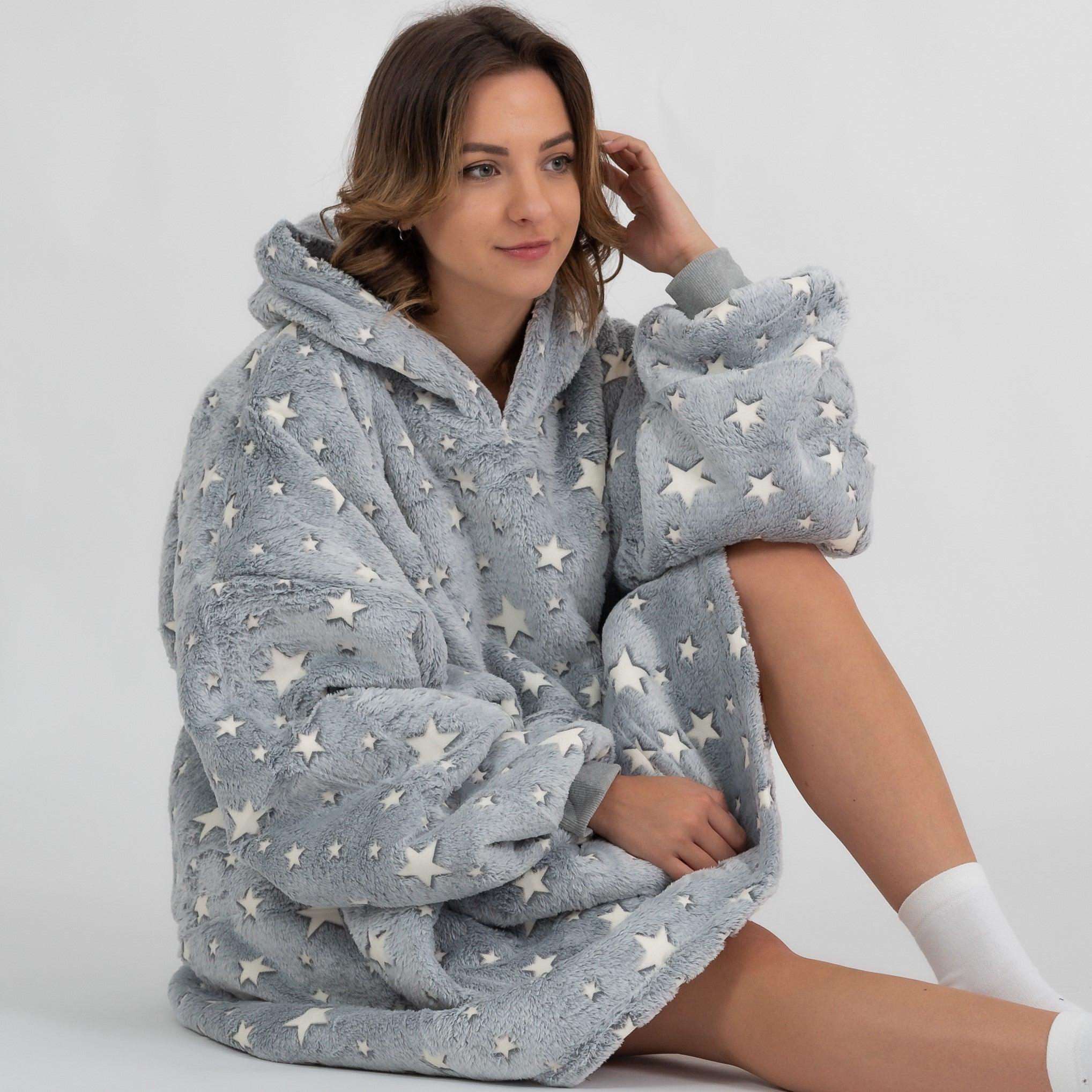Moletom Oversized Com Capuz Cinza Estrelado