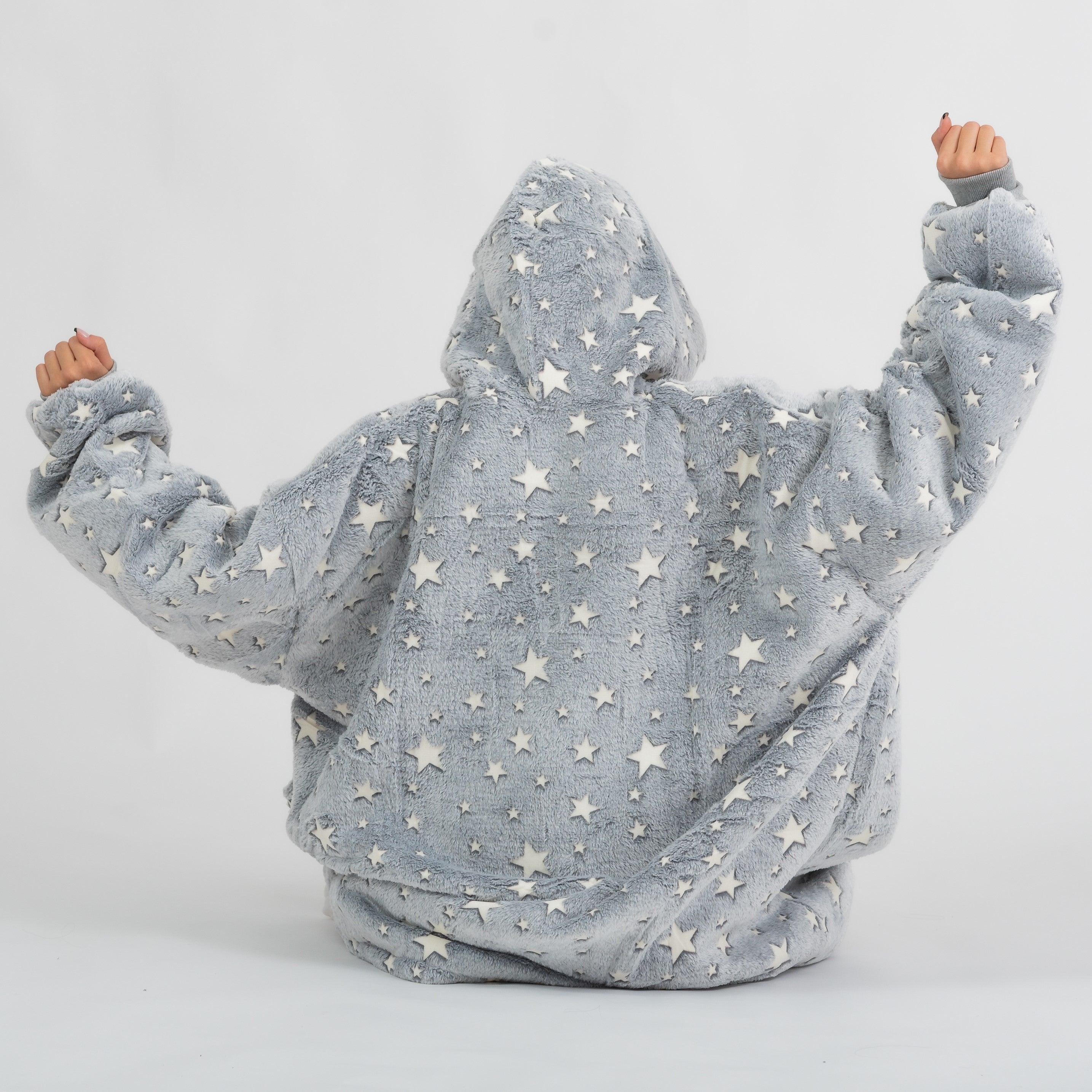 Moletom Oversized Com Capuz Cinza Estrelado