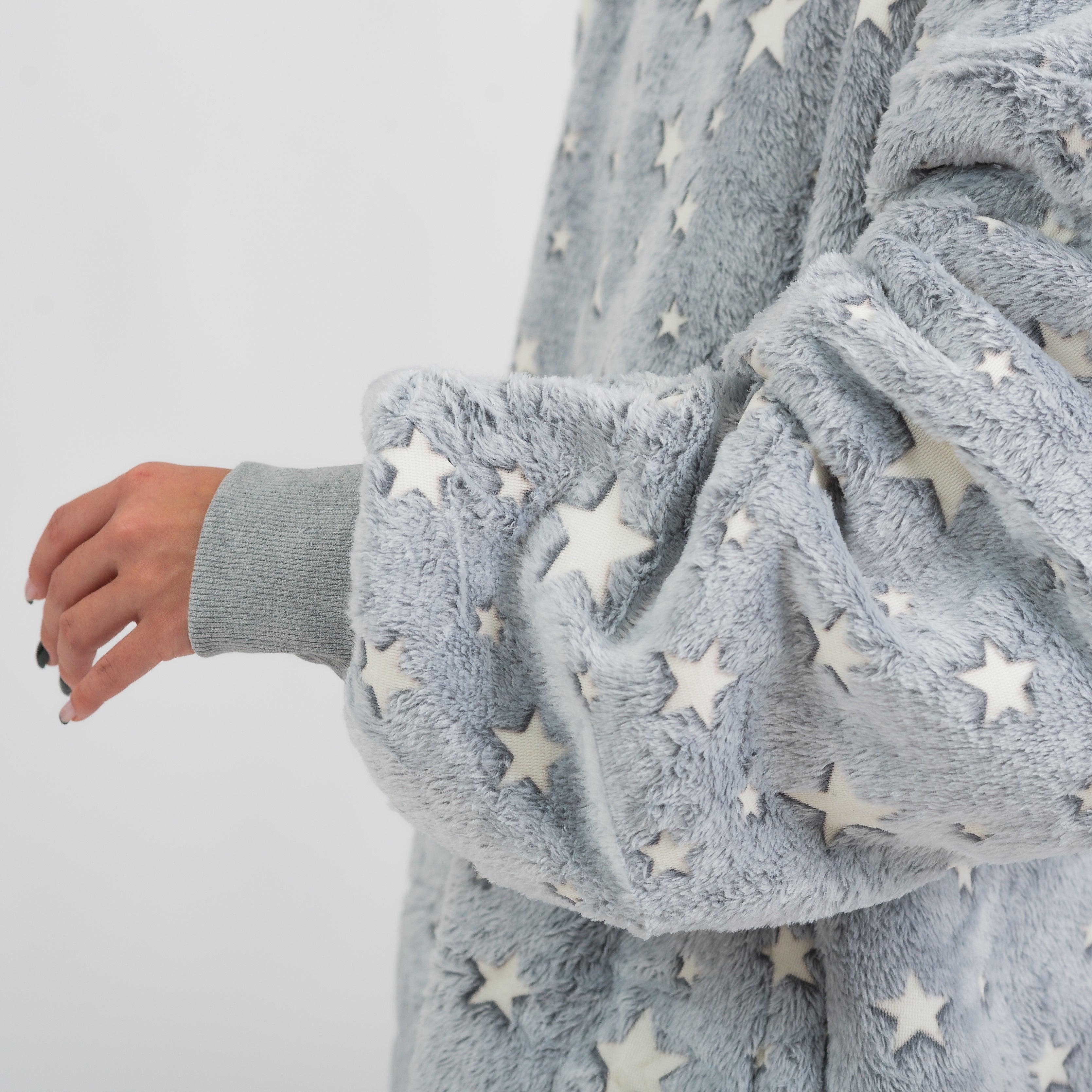 Moletom Oversized Com Capuz Cinza Estrelado