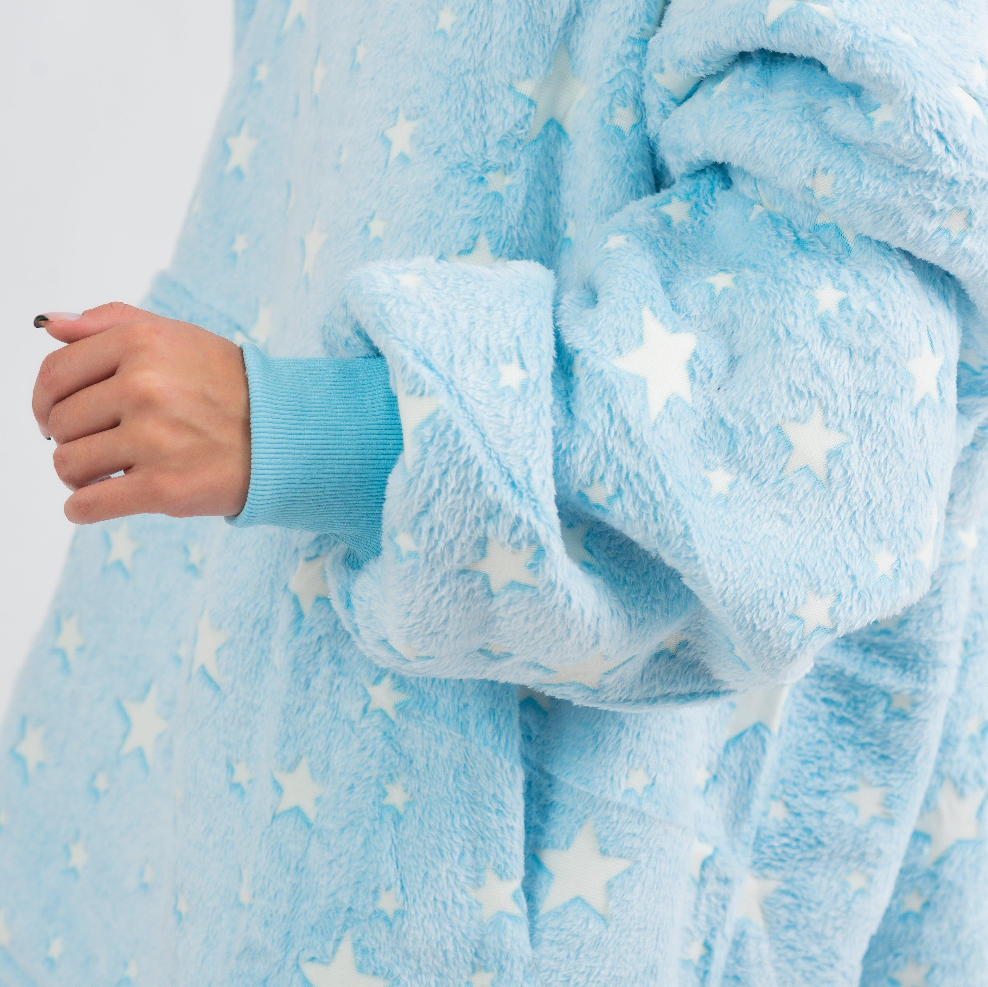 Moletom Oversized Com Capuz Azul Estreladow