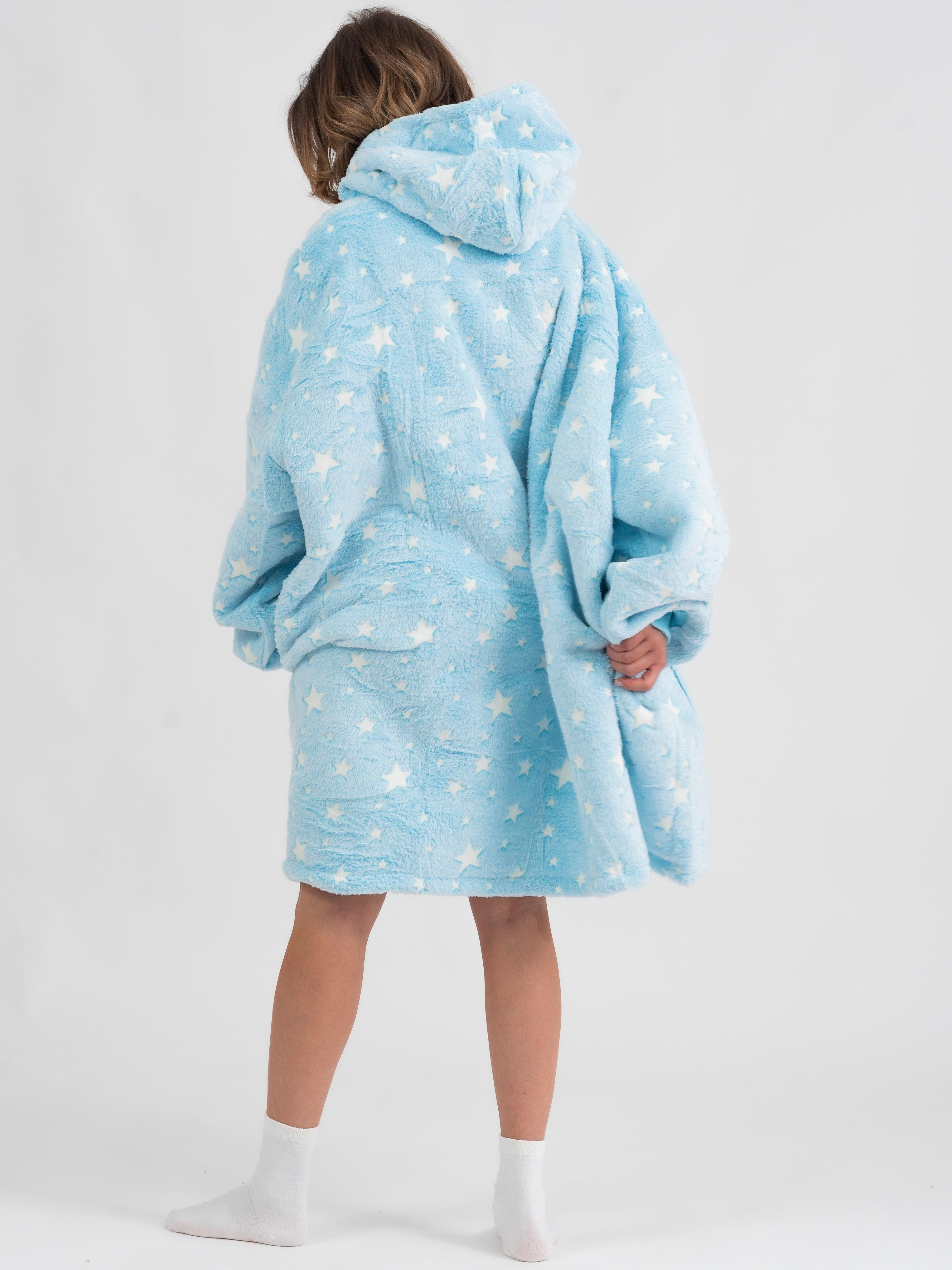 Moletom Oversized Com Capuz Azul Estreladow