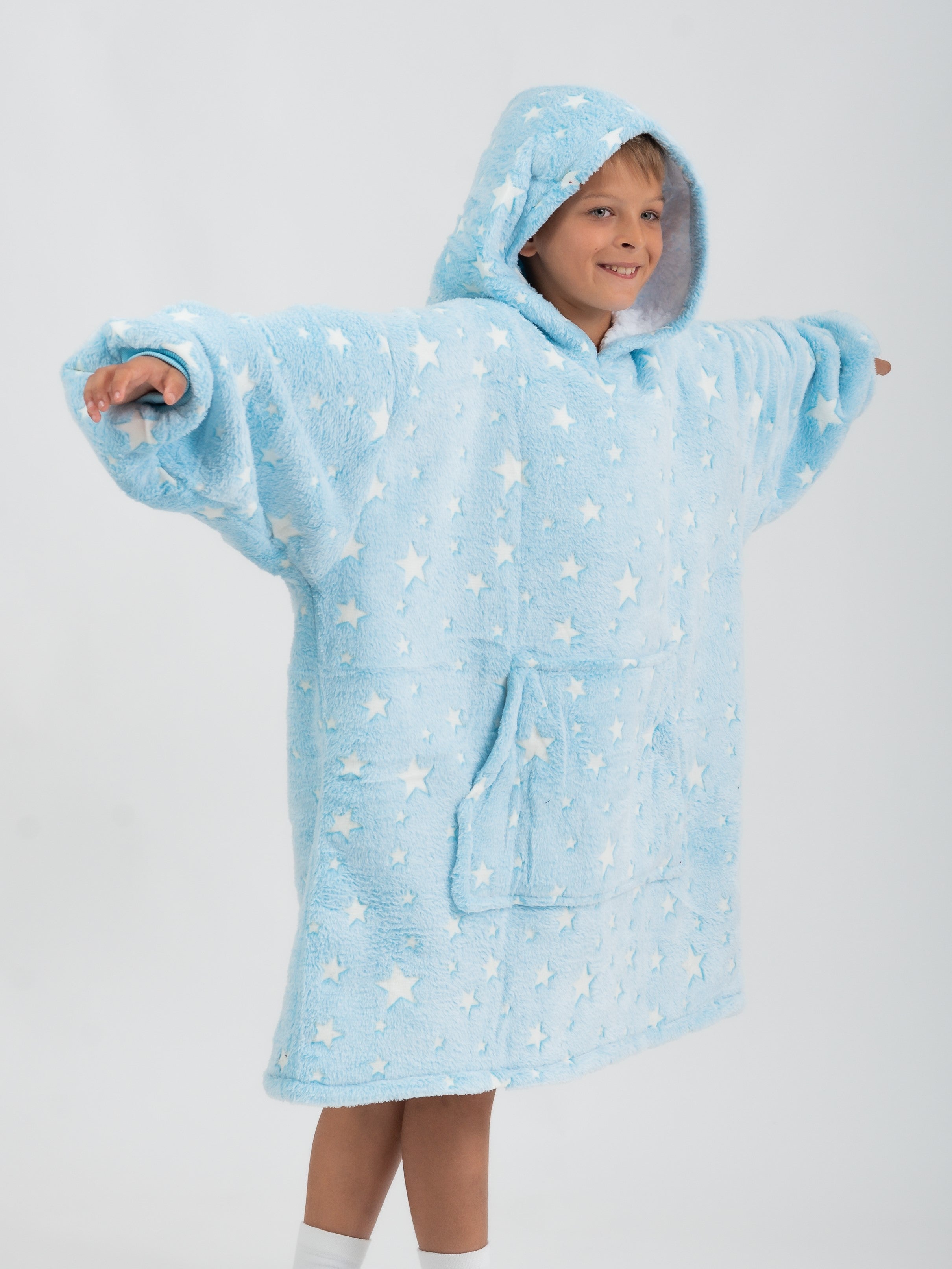 Moletom Oversized Com Capuz Azul Estrelado