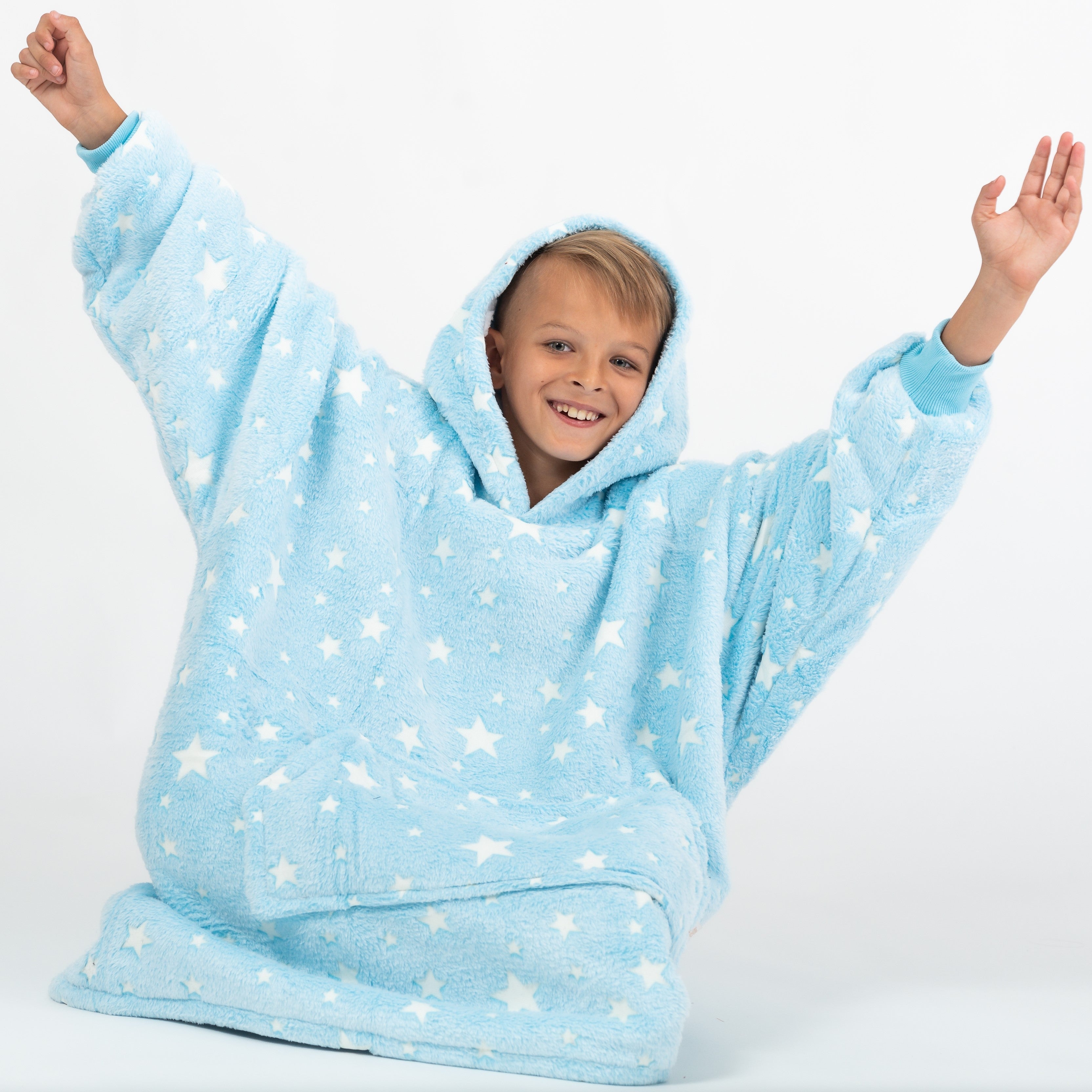 Moletom Oversized Com Capuz Azul Estrelado