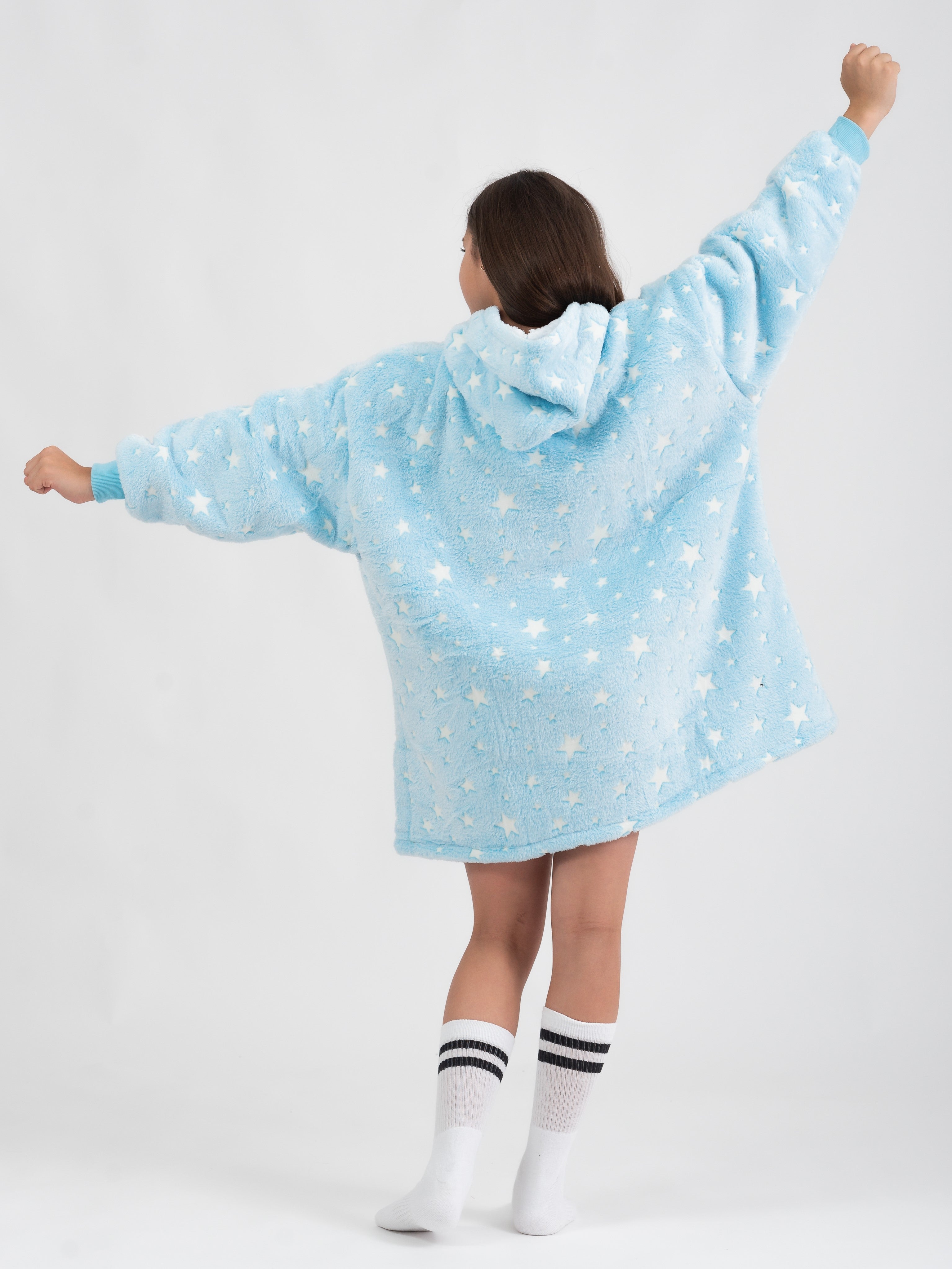 Moletom Oversized Com Capuz Azul Estrelado