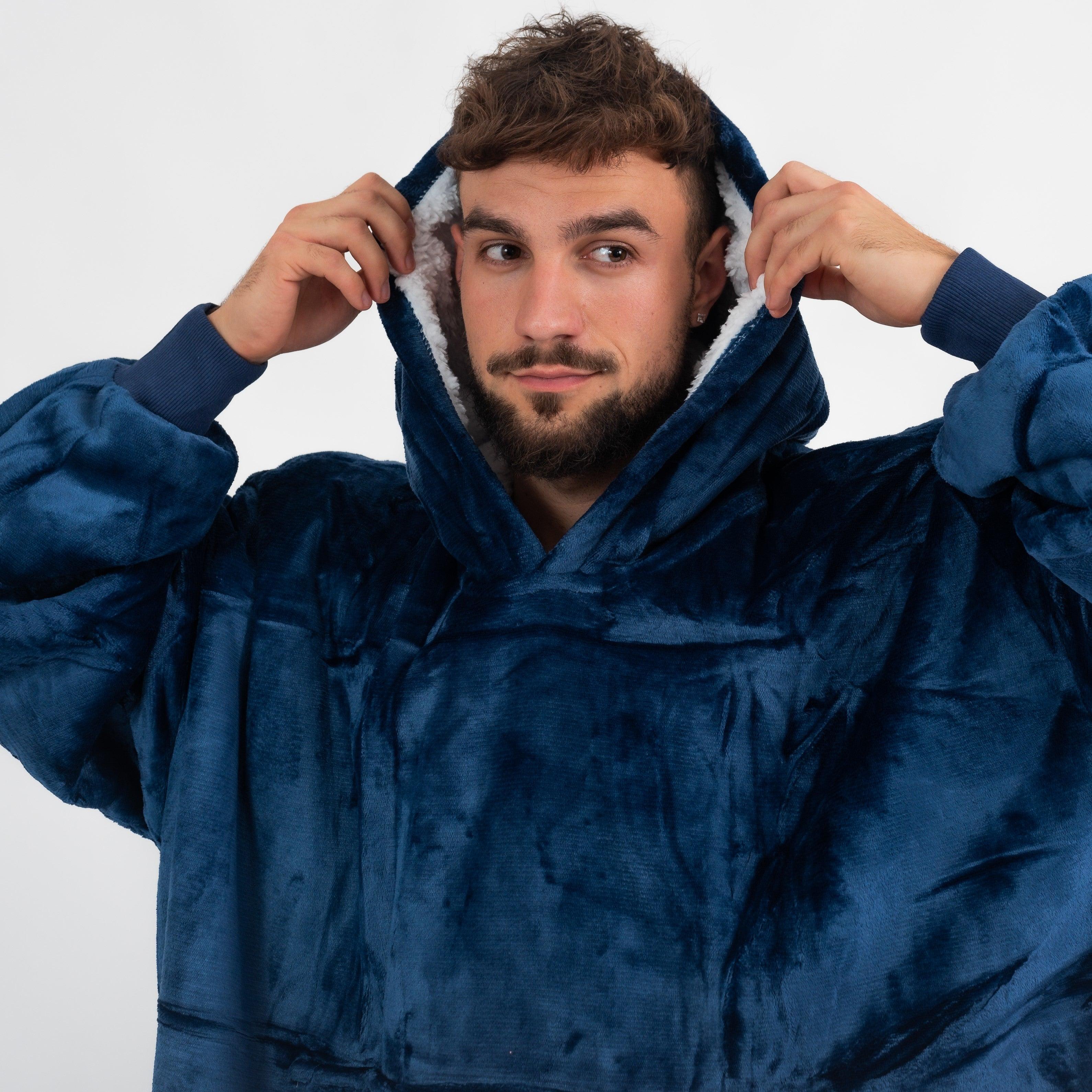Moletom Oversized Com Capuz Azul Escuro