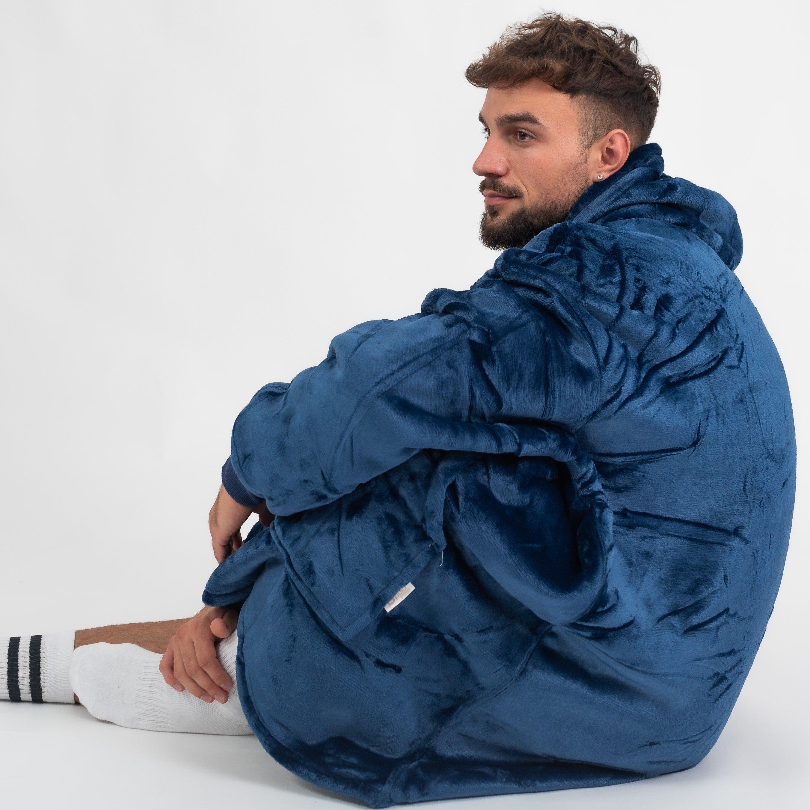 Moletom Oversized Com Capuz Azul Escuro