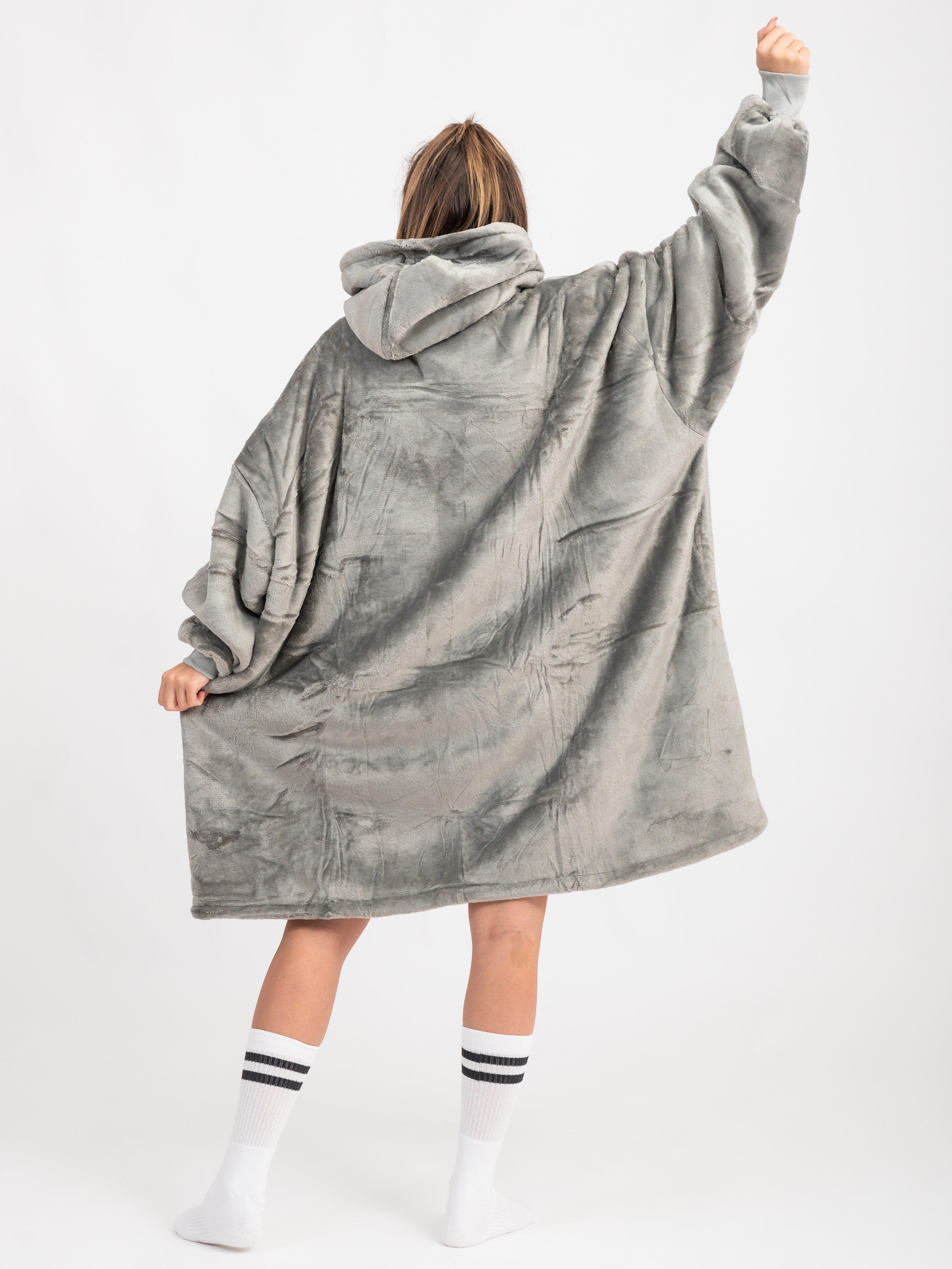 Moletom Oversized Com Capuz Cinza Claro