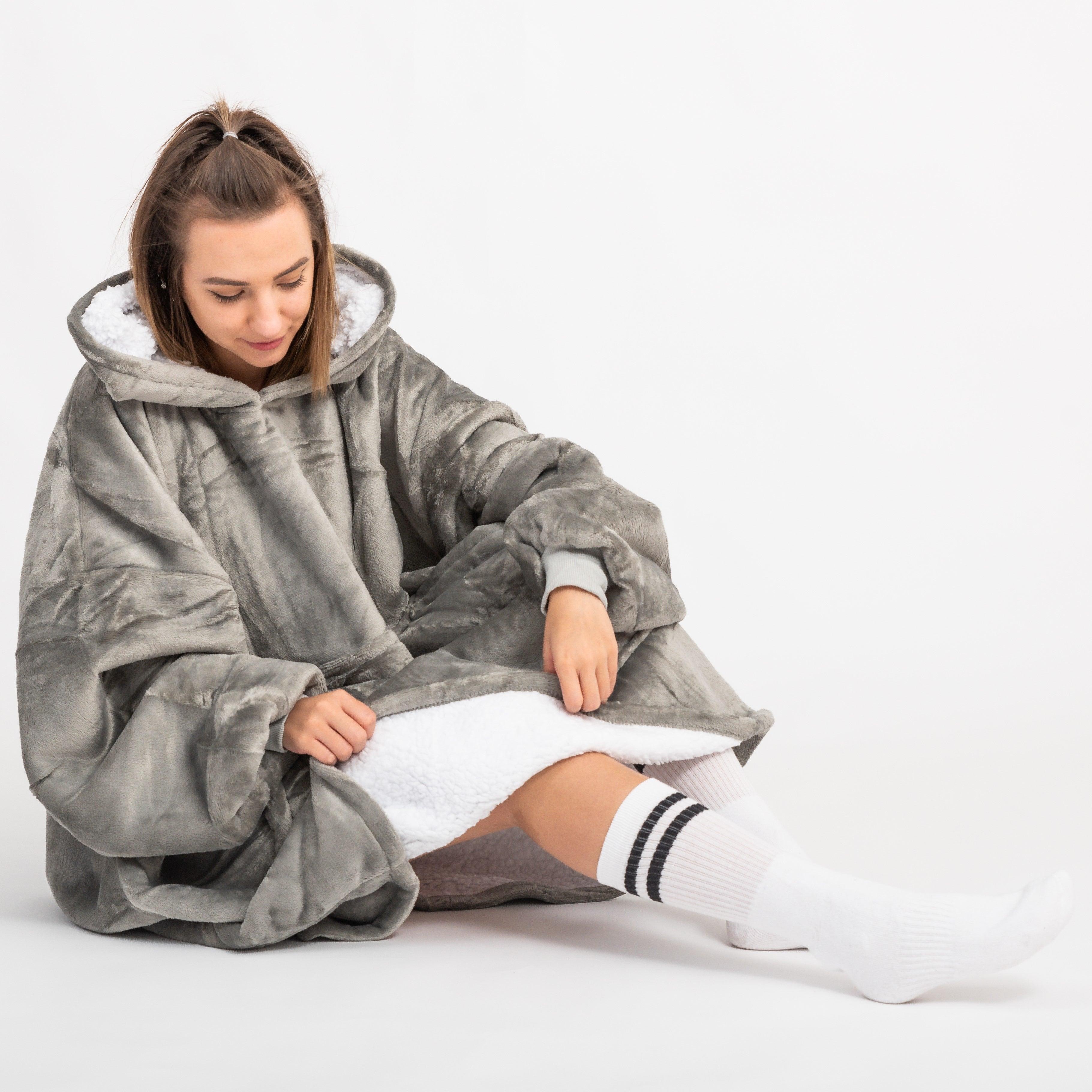 Moletom Oversized Com Capuz Cinza Claro