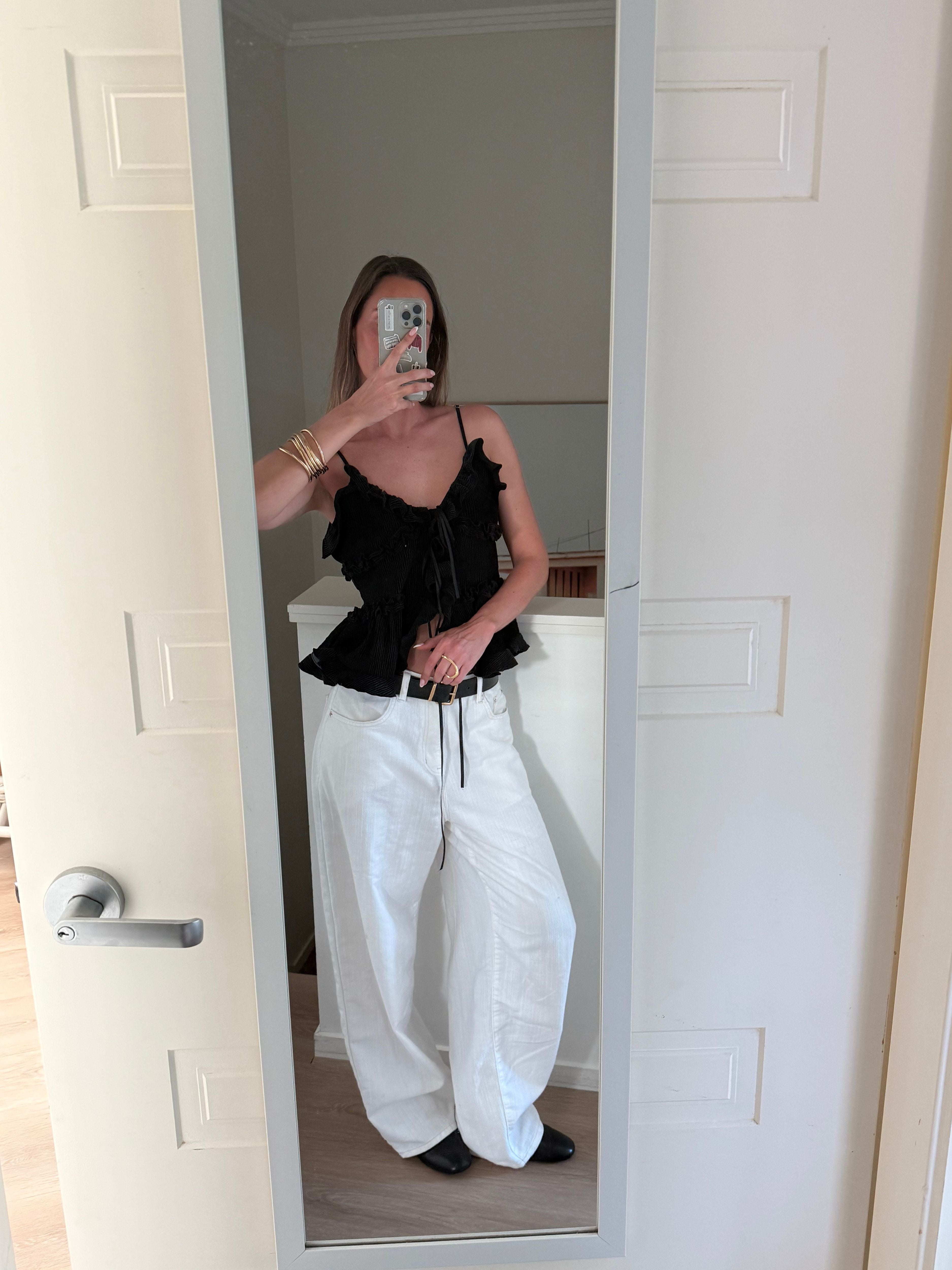 Calça Baggy de Perna Larga Branca
