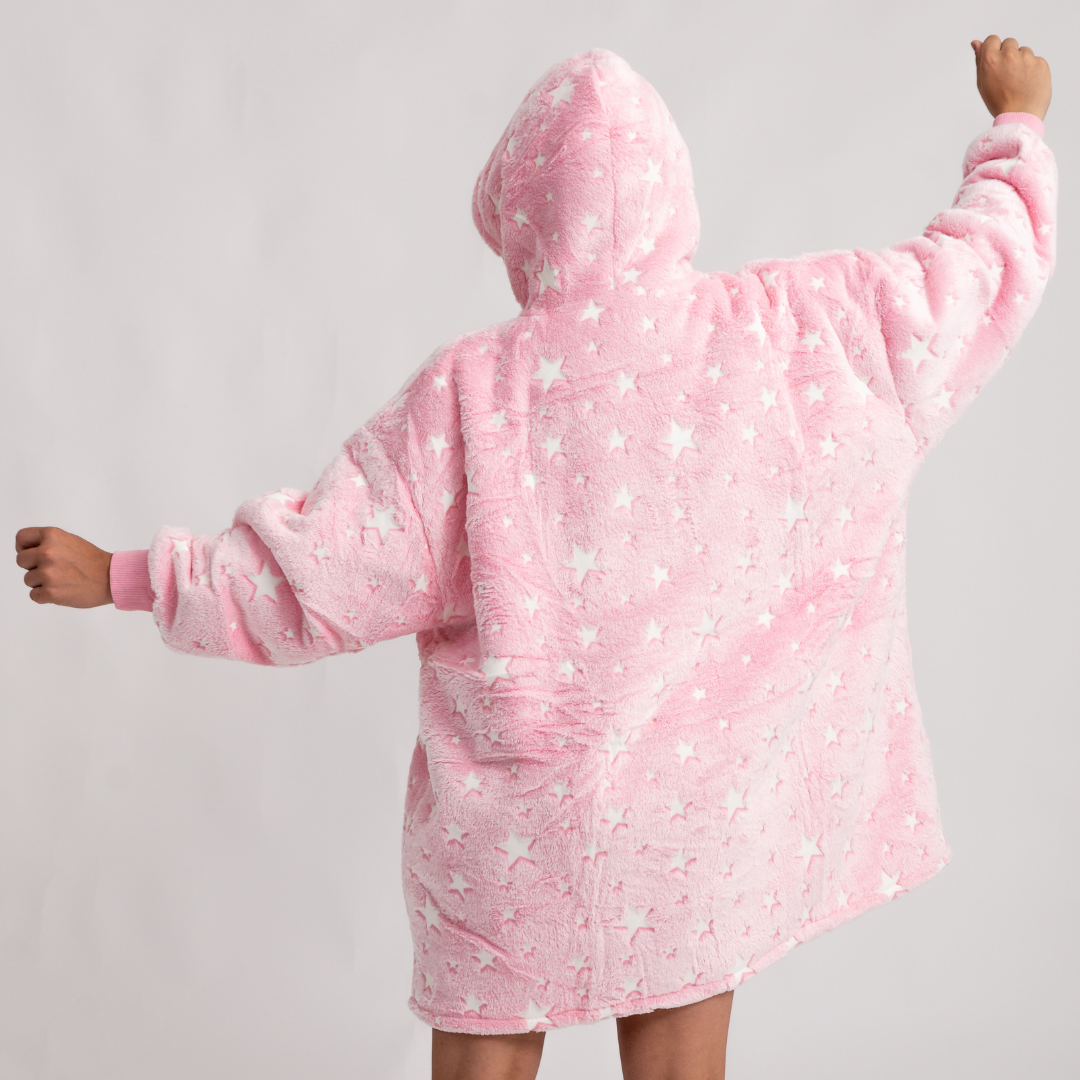 Moletom Oversized Com Capuz Kids Rosa Estrelado