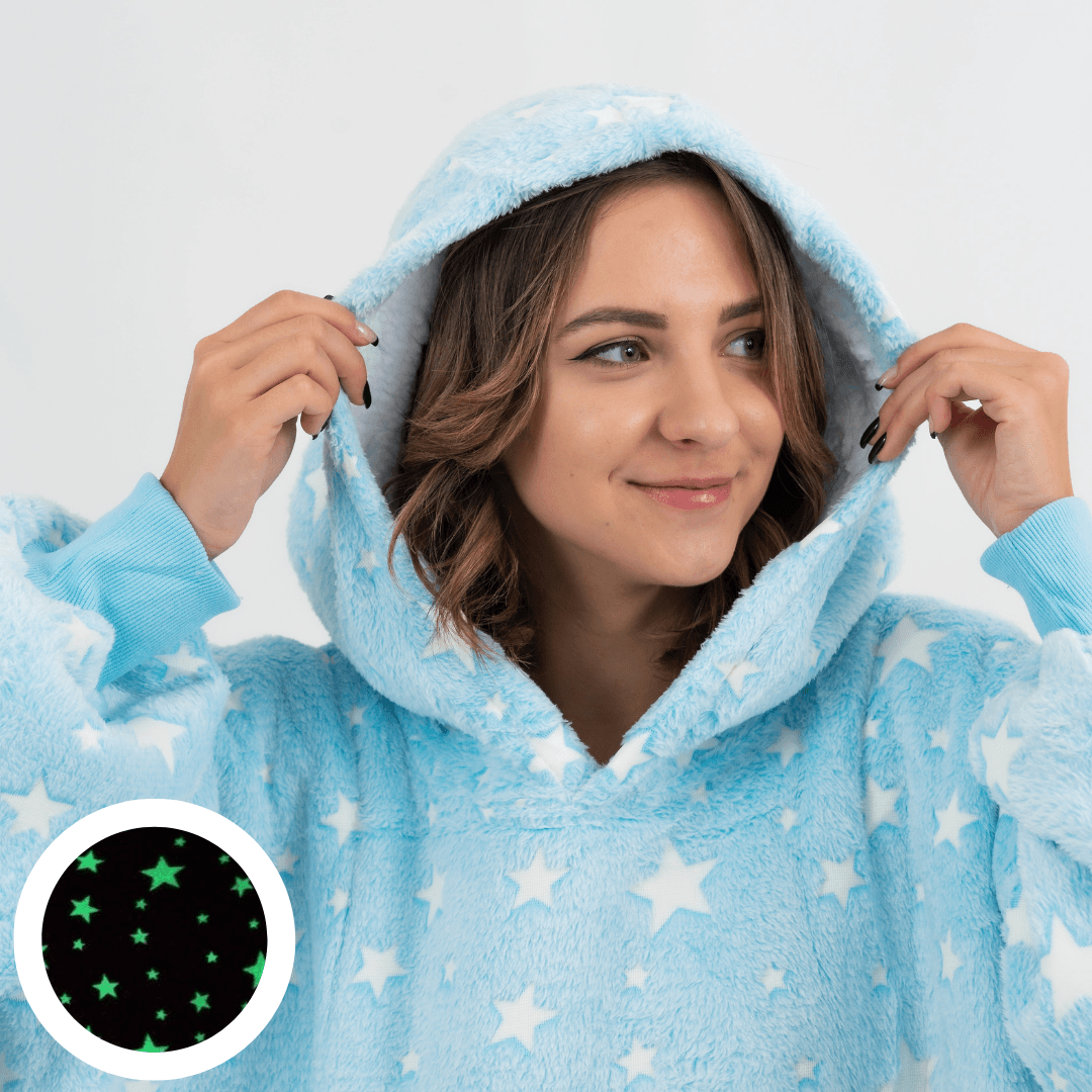 Moletom Oversized Com Capuz Azul Estreladow