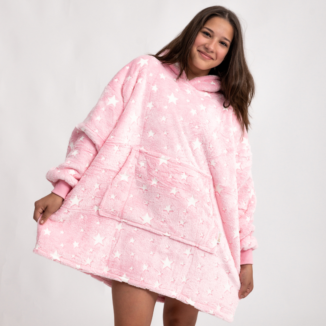 Moletom Oversized Com Capuz Kids Rosa Estrelado