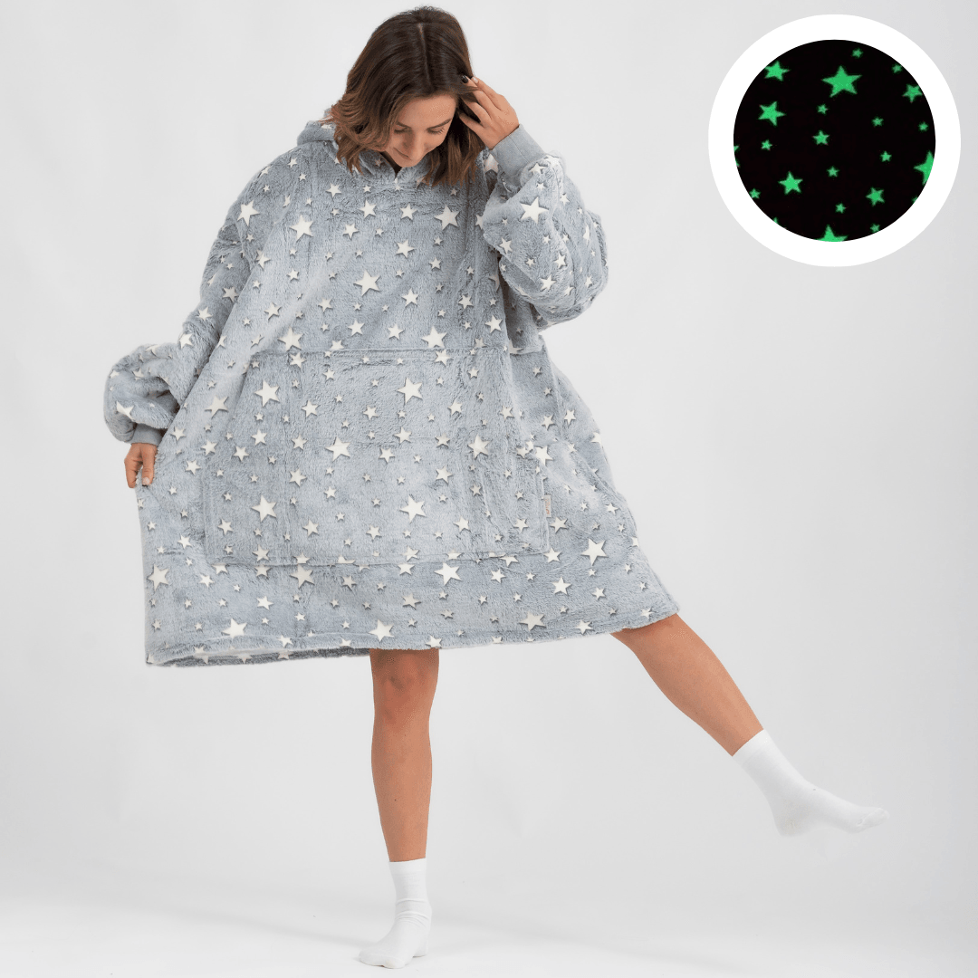 Moletom Oversized Com Capuz Cinza Estrelado
