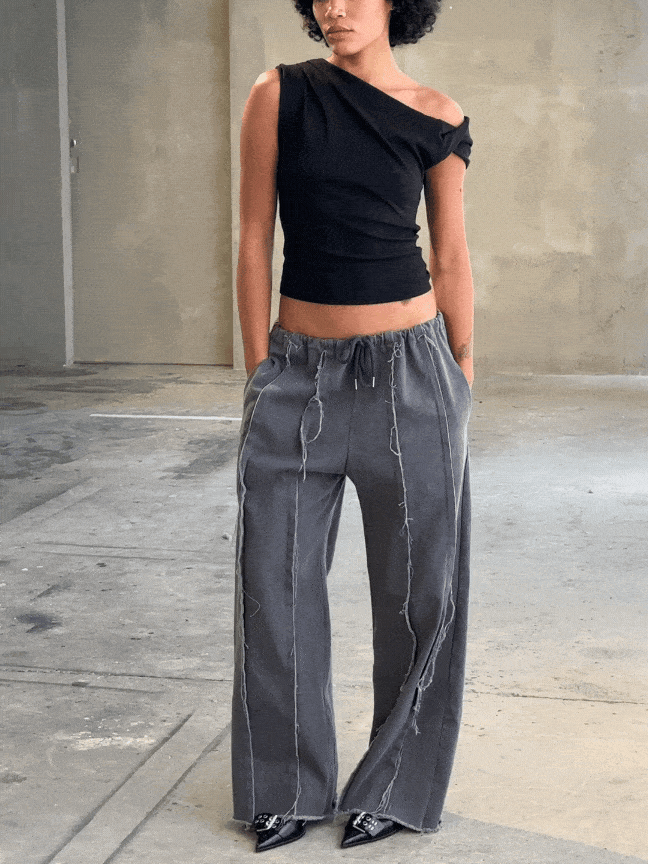 Calça Jogger com Franjas Cinza