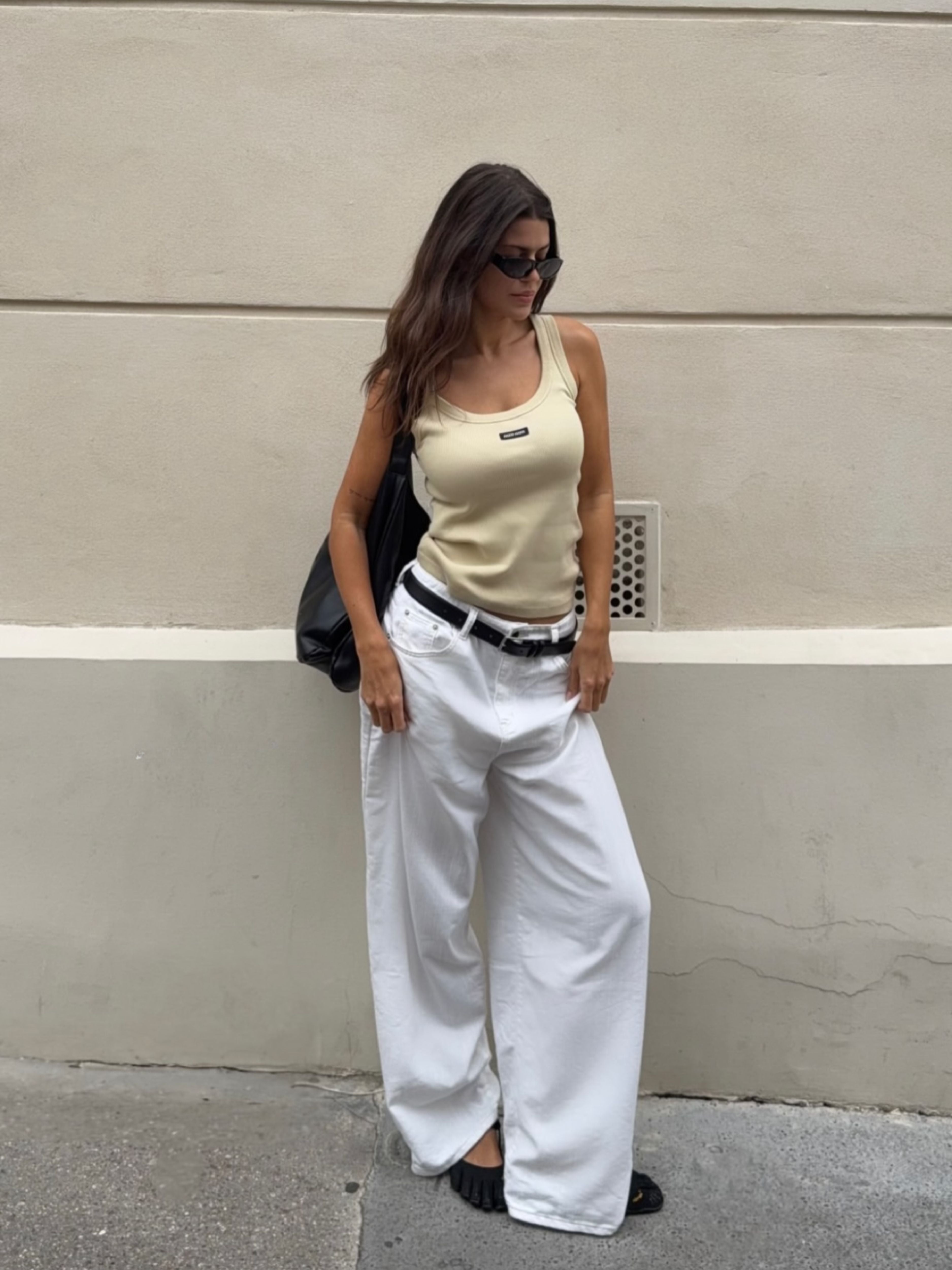 Calça Baggy de Perna Larga Branca