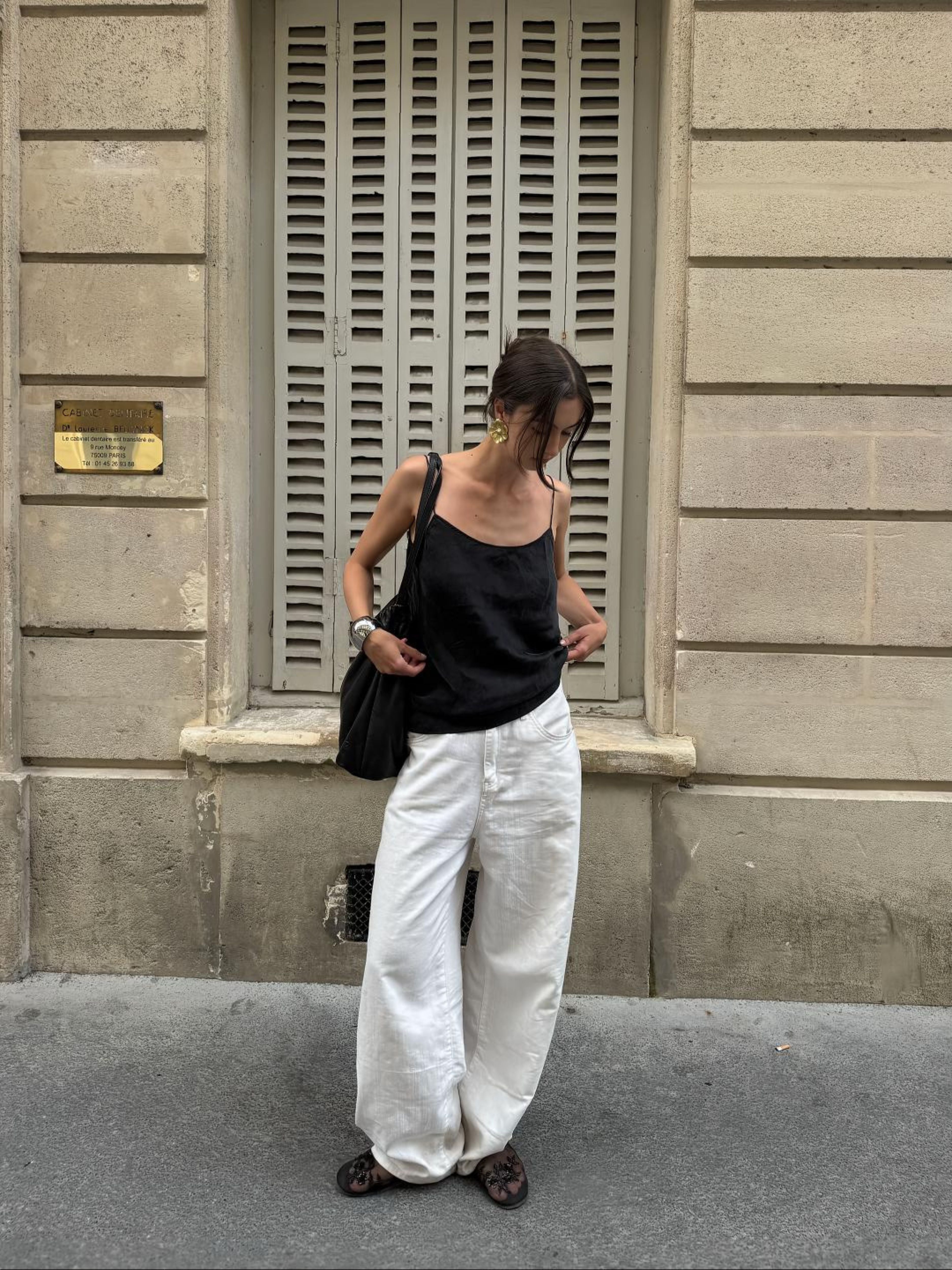 Calça Baggy de Perna Larga Branca