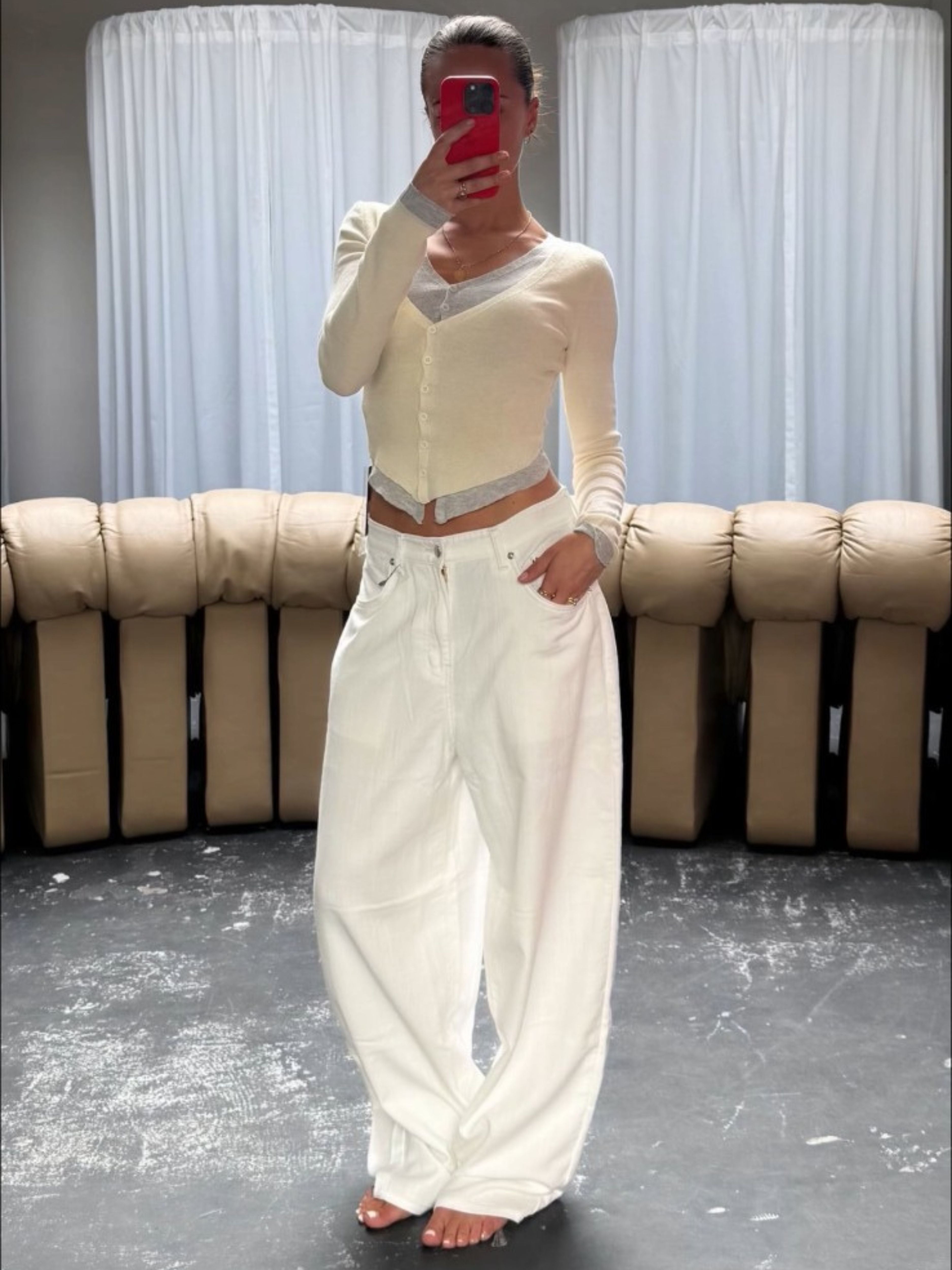 Cardigan Dupla Camada Cinza Off White
