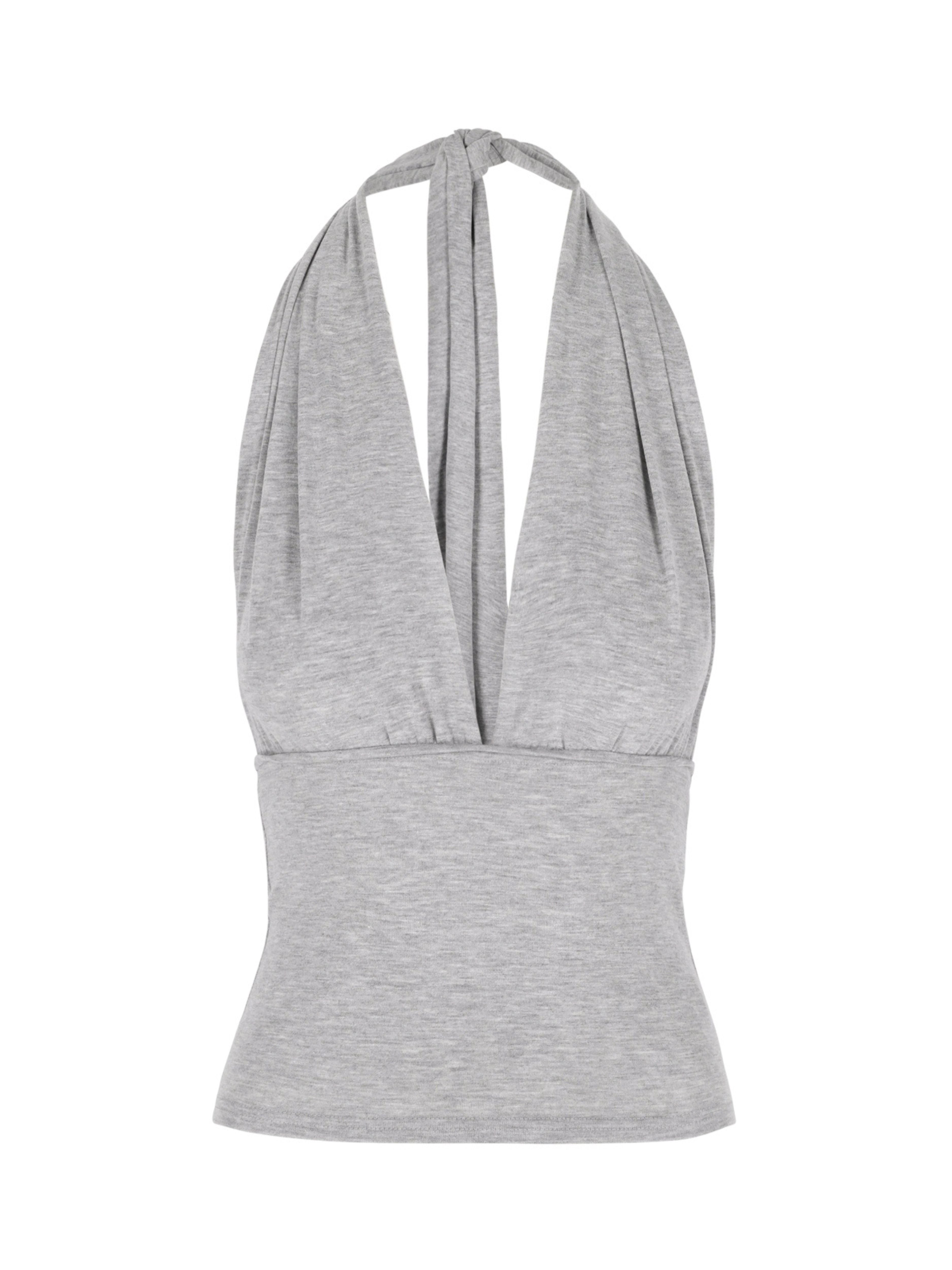 Blusa Halter Decote Profundo Cinza