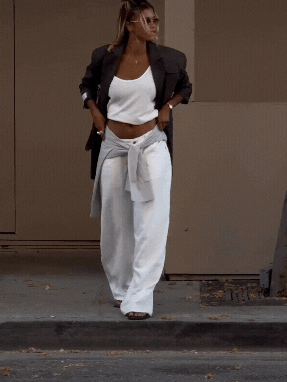 Calça Baggy de Perna Larga Branca