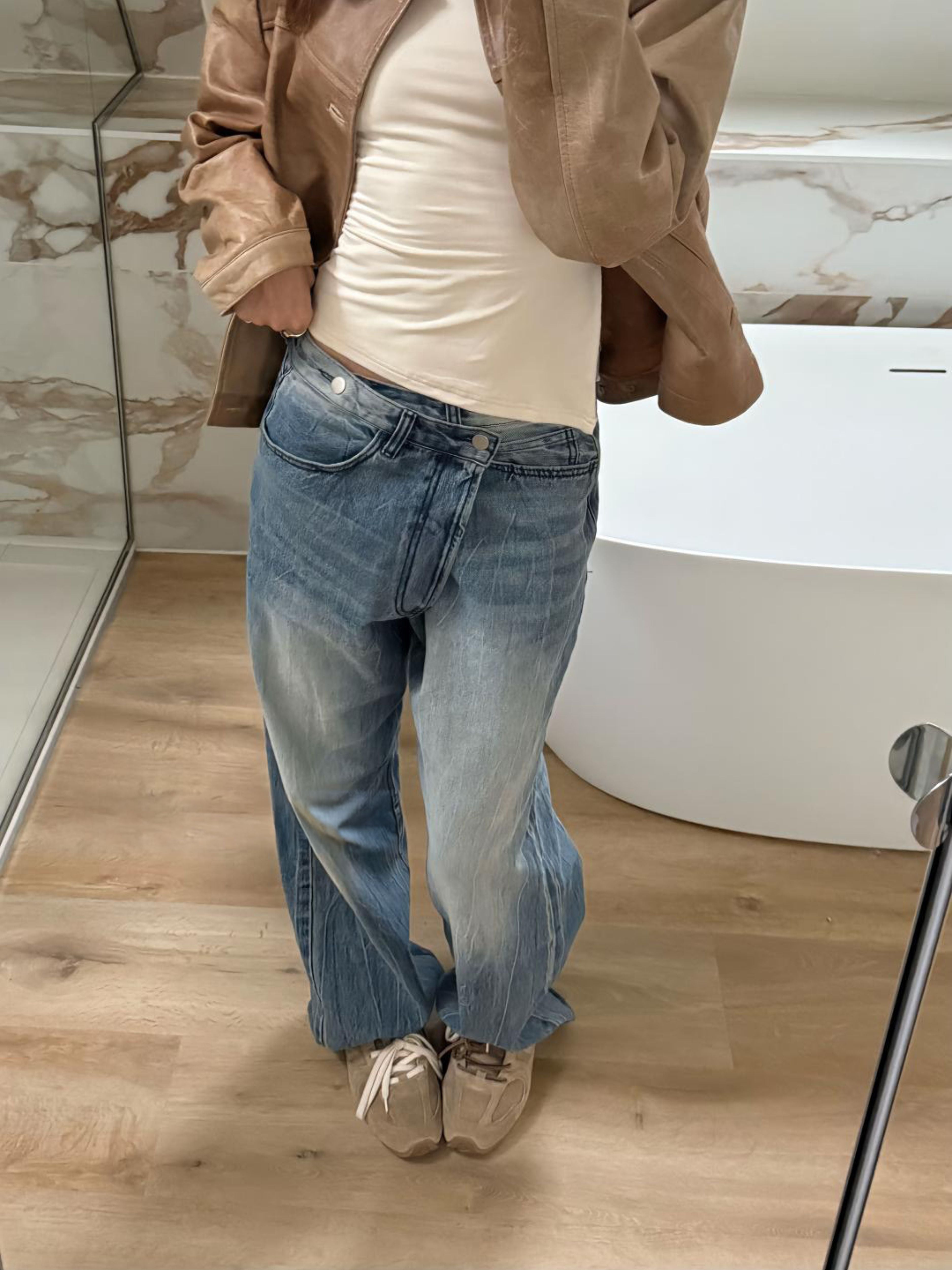 Calça Jeans Cruzada Azul Lavado