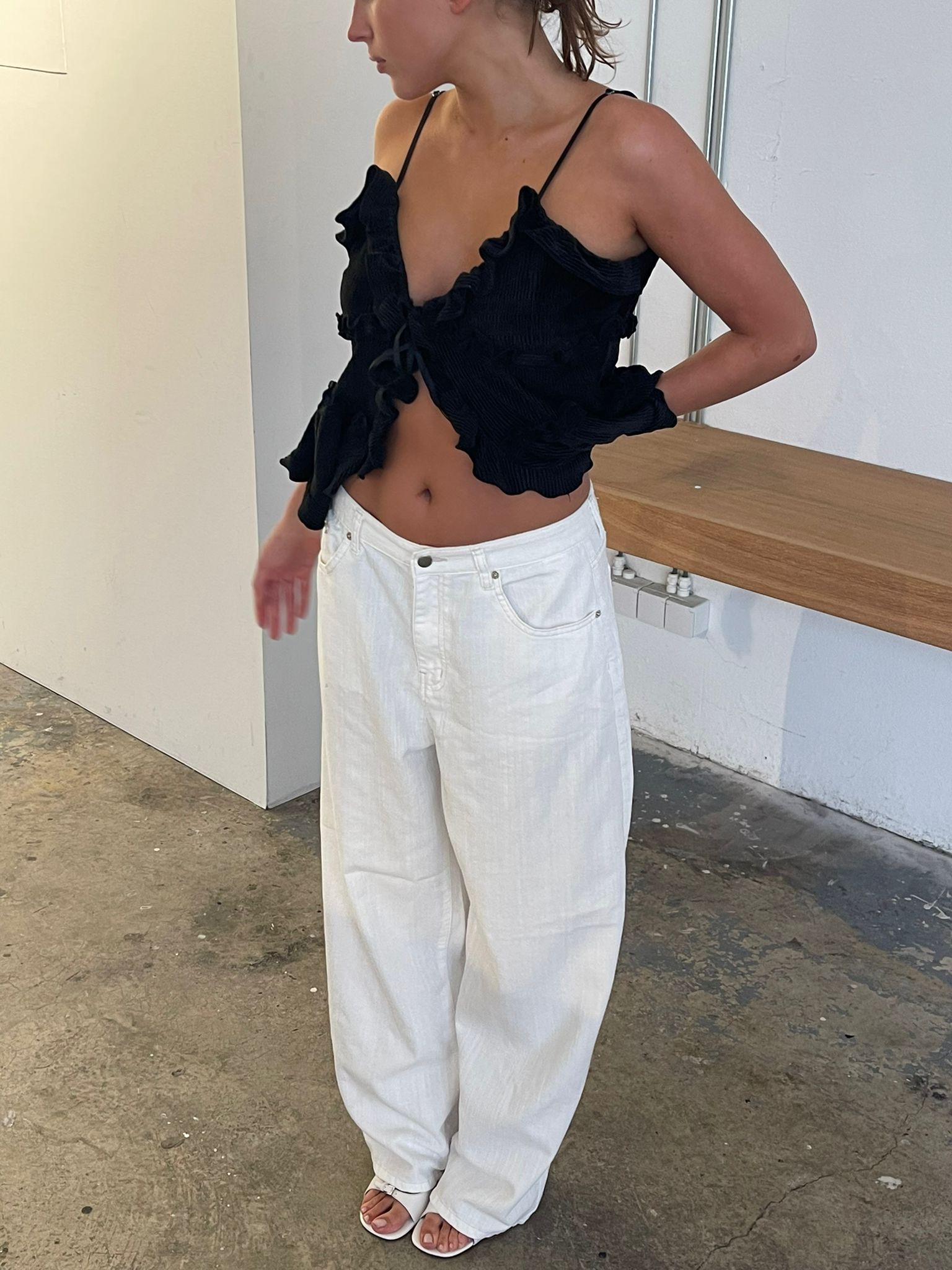 Calça Baggy de Perna Larga Branca