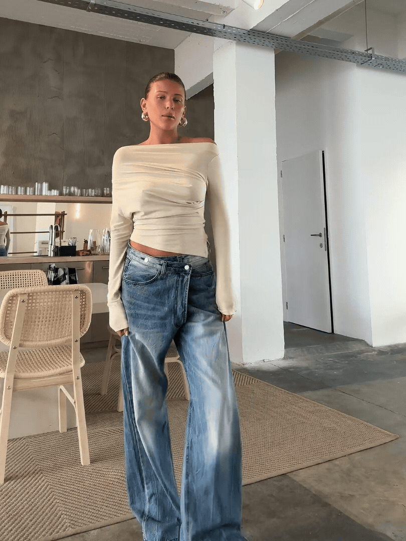 Calça Jeans Cruzada Azul Lavado